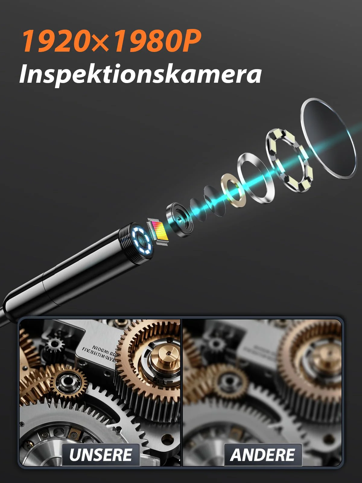 Vorth Endoscope Camera with Light, 4.3 Inch IPS Screen Inspection Camera with 8 LED Lights, 5 m Semi-Rigid Cable Endoscope Camera, IP67 Waterproof 1080P HD Tube Camera - Single Lens 5M-Single lens - Image 2