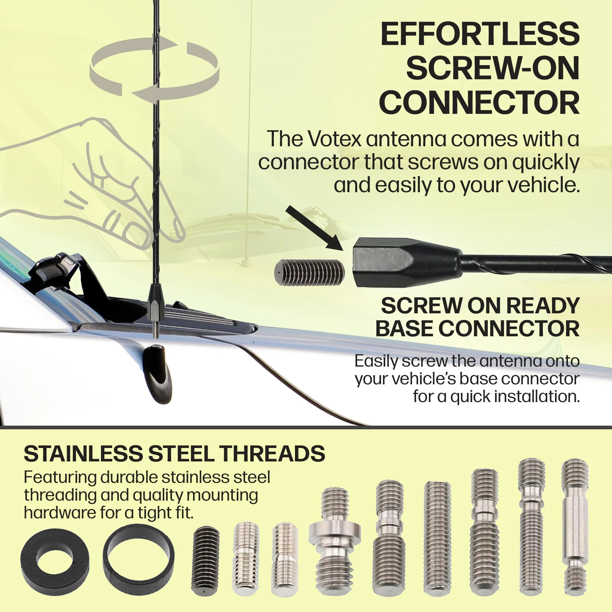 Votex - OEM Size 31 Inch Black Antenna - Spiral Wind Noise Cancellation - Spring Steel Construction - Stainless Steel Threading - Image 4