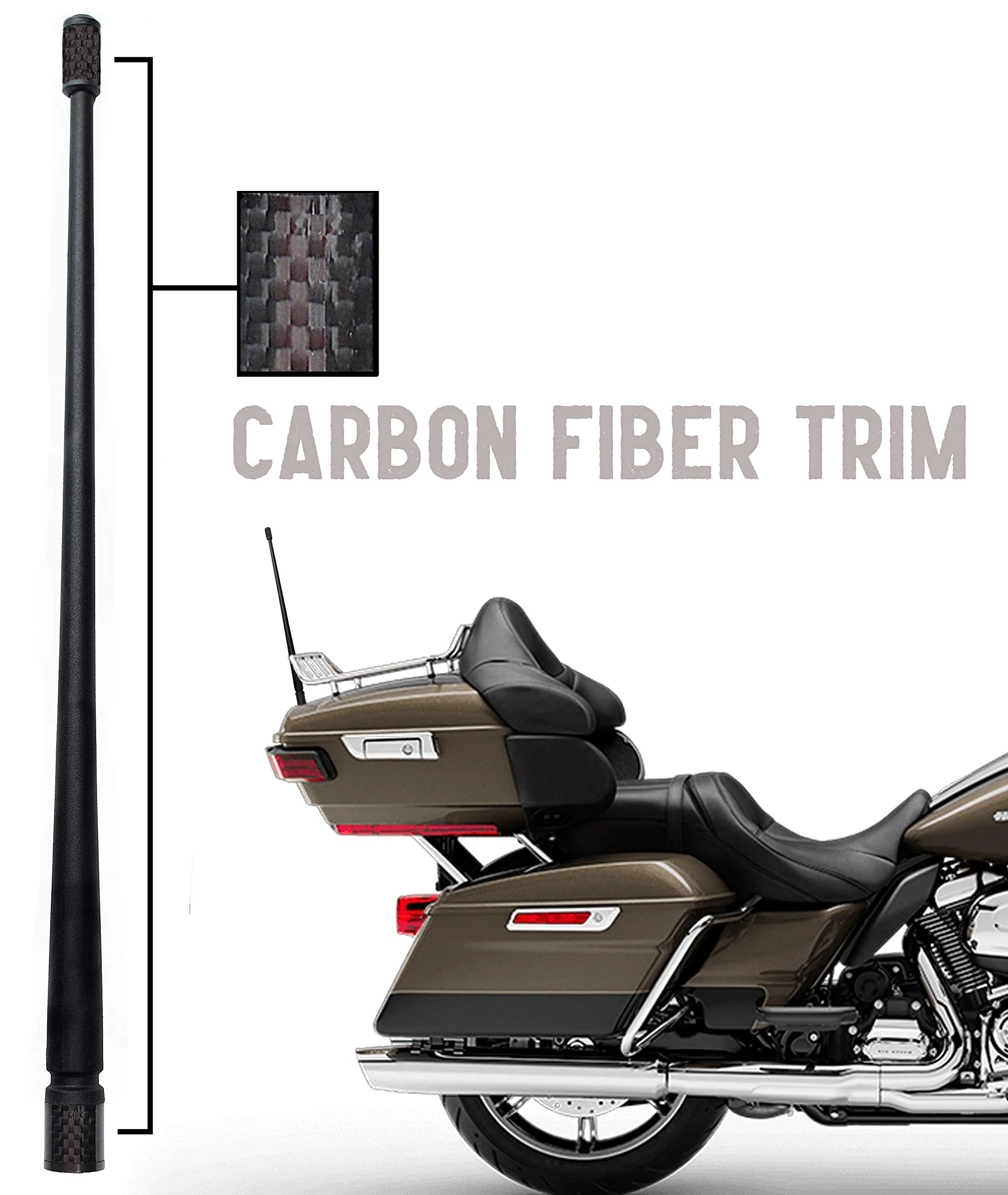 Votex - The Spartan - 13 3/4 Inch Rubber Antenna fits Harley Davidson Motorcycles Accessories - Black Carbon Fiber Trim - Tuned Internal Copper Coil - Part Number A601-HAR-15 HAR-15