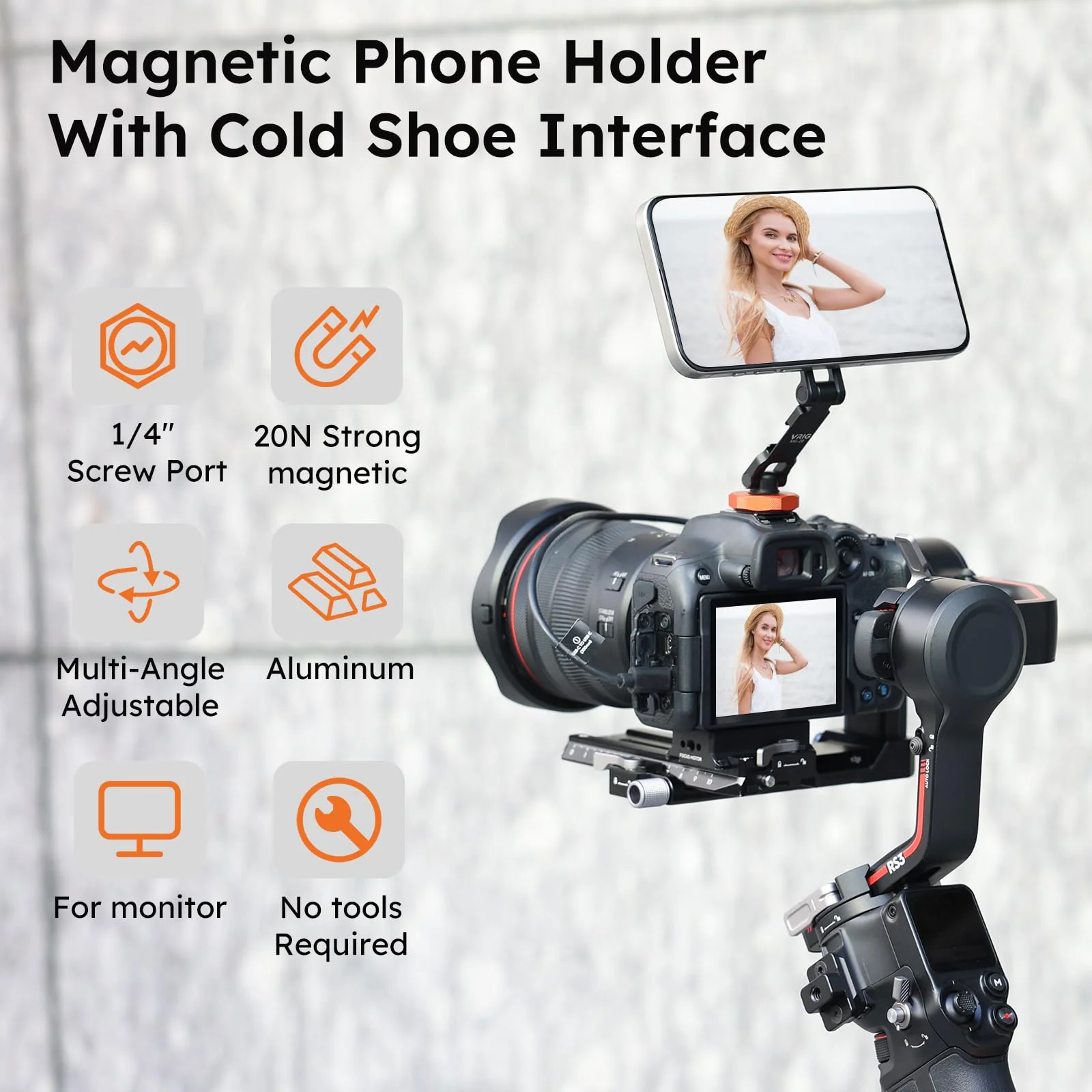 VRIG MG-28 Magnetic Phone Tripod Mount,1/4" Thread Cold Shoe 360° Rotation,for iPhone16 15 14 13 12 Pro All Series,Magnetic Ring Magsafe iPhone Tripod Mount Adapter - Image 2