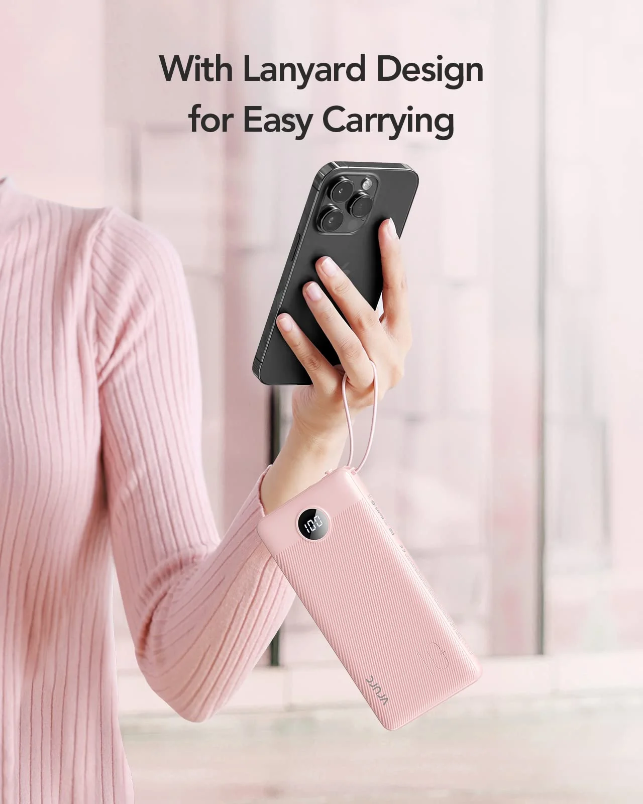 VRURC Portable Charger 10000mAh, Slim LED Display Power Bank, 5 Output 2 Input Cell Phone Battery Pack, Built-in Micro & USB C Cables Phone Charger Compatible with iPhone,Samsung,Android-Pink(1 Pack) Pink - Image 7