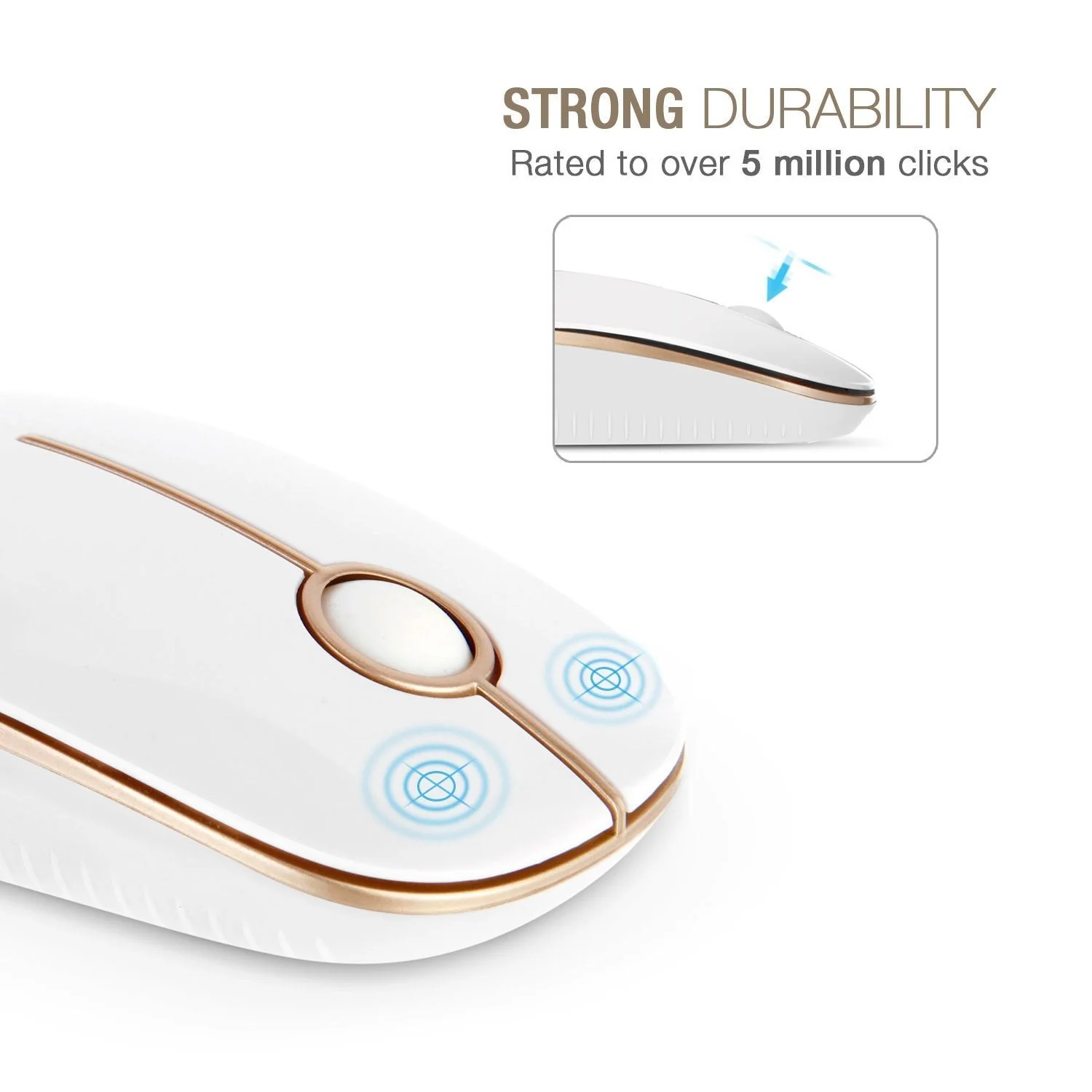 VssoPlor Wireless Mouse, 2.4G Slim Portable Computer Mice with Nano Receiver for Notebook, PC, Laptop, Computer (White and Gold) White and Gold - Image 2