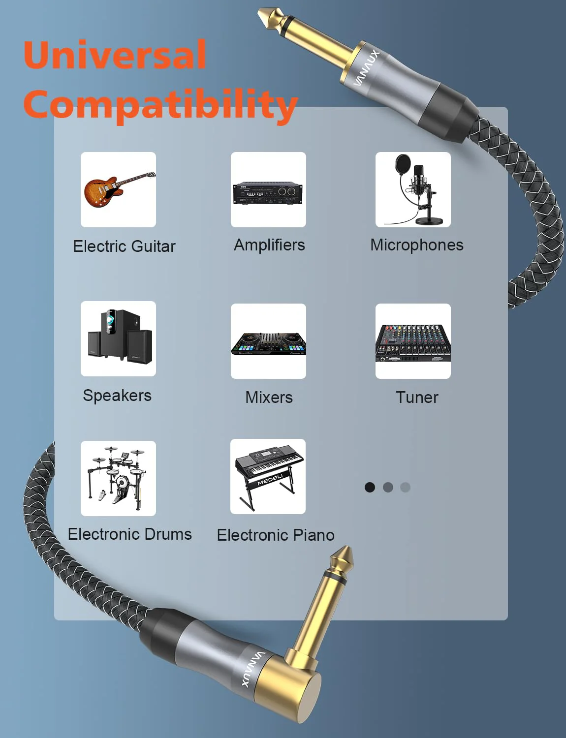VVANAUX 1/4 Inch TS Instrument Cable,16.5FT 6.35mm Male Mono Jack Stereo Audio Cord, Unbalanced Interconnect Line for Electric Guitar, Bass, Tuner, Keyboard, Pedalboards, Piano(16.5ft/5m) 90°-16.5ft/5m - Image 5