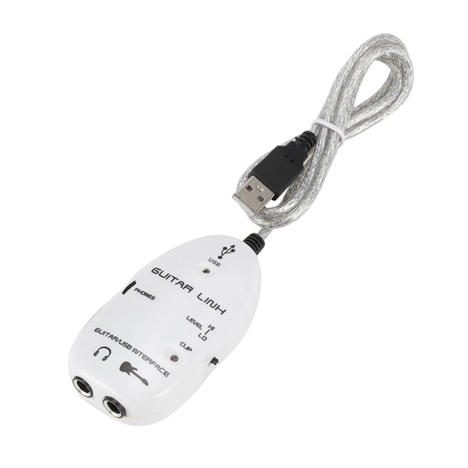 Walfront Guitar Link Cable Adapter USB Interface Recorder for PC Computer, with Stereo Headphone Output, USB Powered for Monitoring with Active Monitor Speakers (White) White - Image 4