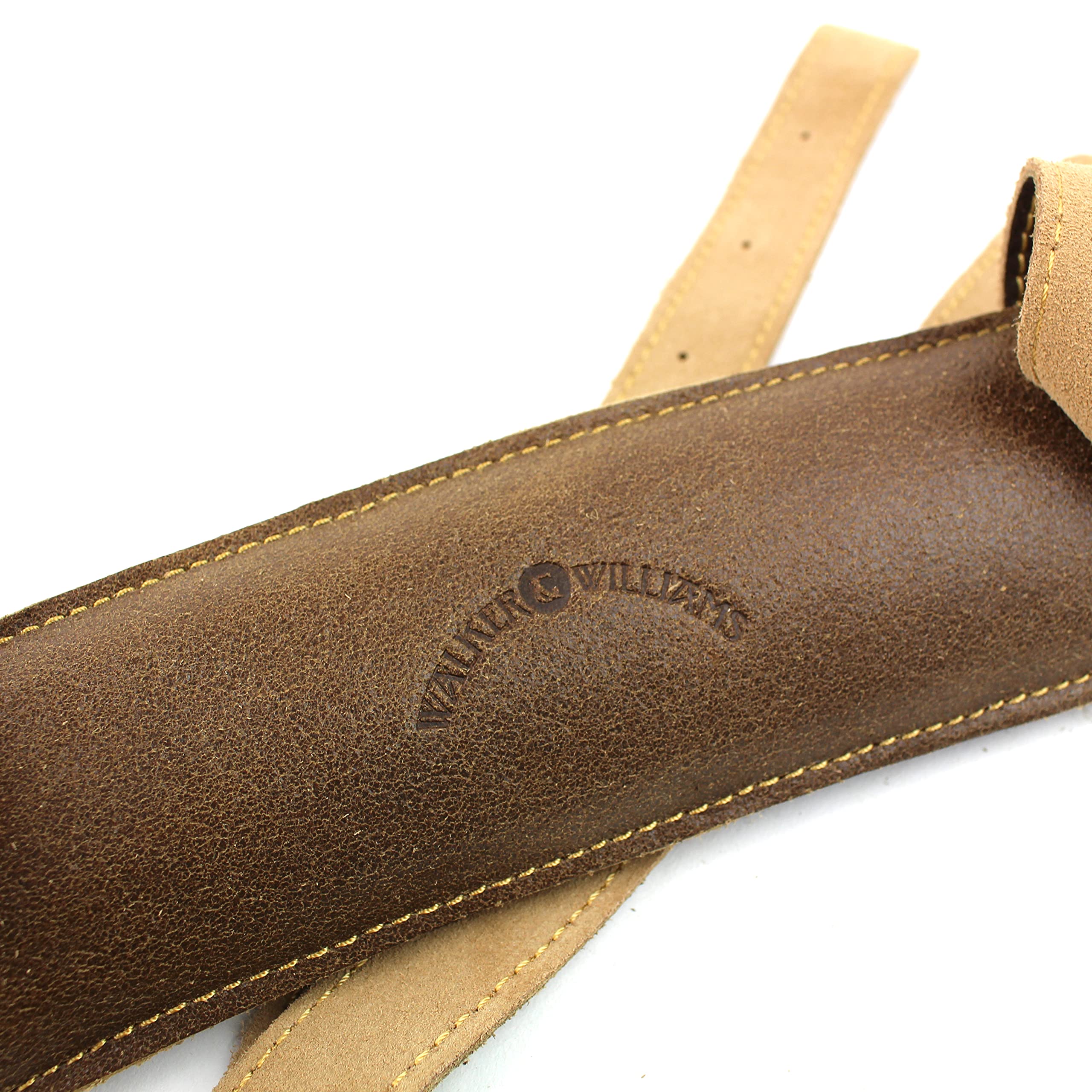 Walker And Williams C-19-DBRN Distressed Brown Finish Premium Soft Grain Leather Vintage Slash Guitar Strap Extra Long For Acoustic, Electric, And Bass Guitars - Image 4