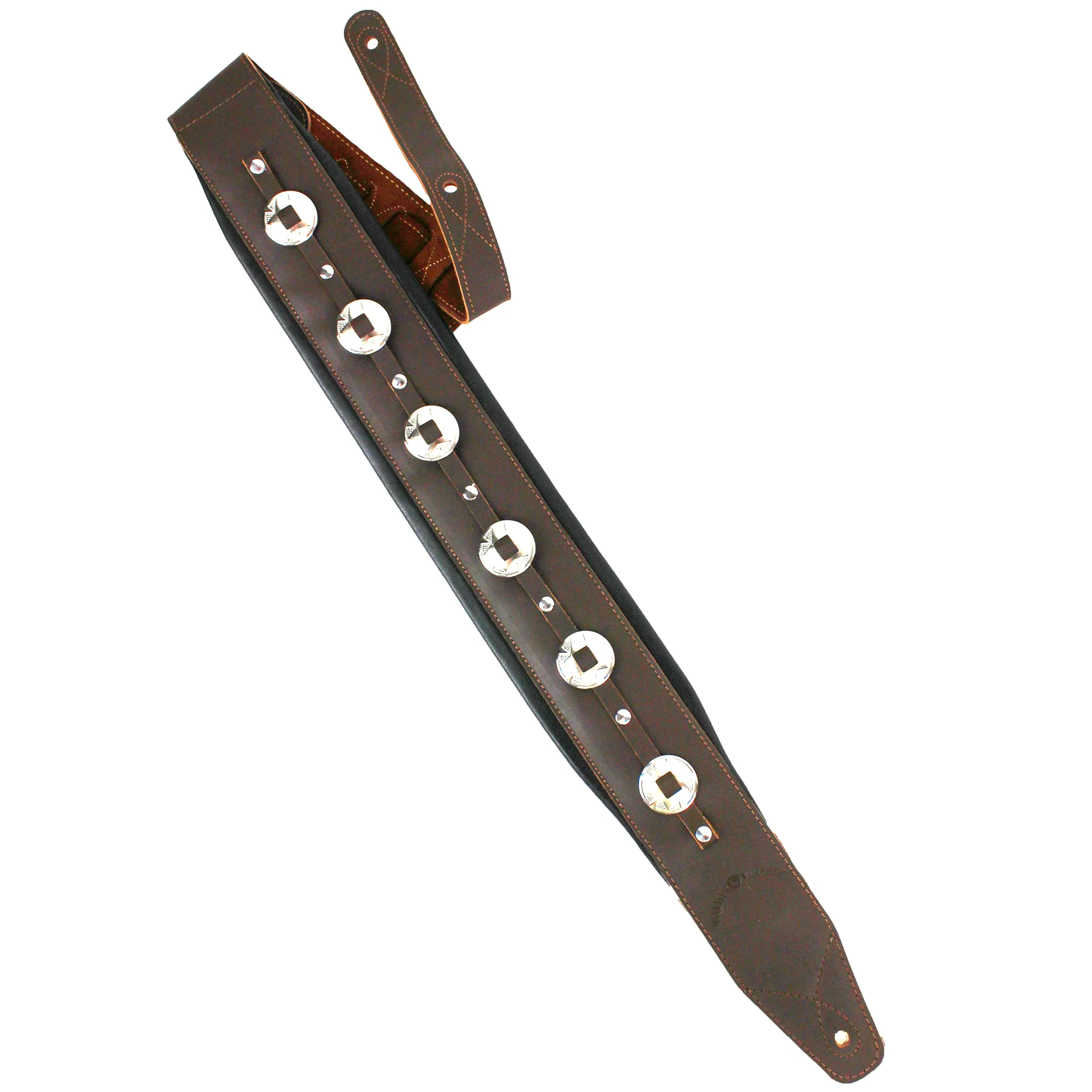 Walker And Williams C-44-BRN Handmade Brown Double Padded Premium All Grain Leather Guitar Strap with Conchos For Acoustic, Electric, And Bass Guitars - Image 5