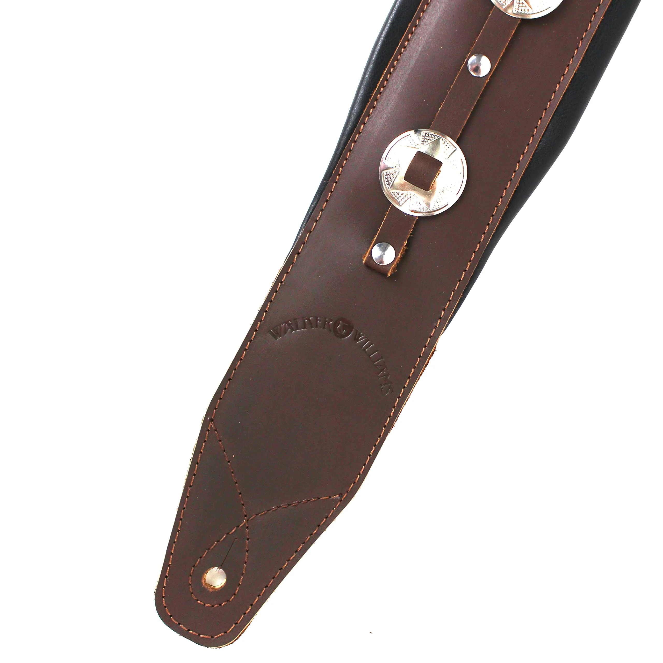 Walker And Williams C-44-BRN Handmade Brown Double Padded Premium All Grain Leather Guitar Strap with Conchos For Acoustic, Electric, And Bass Guitars - Image 6