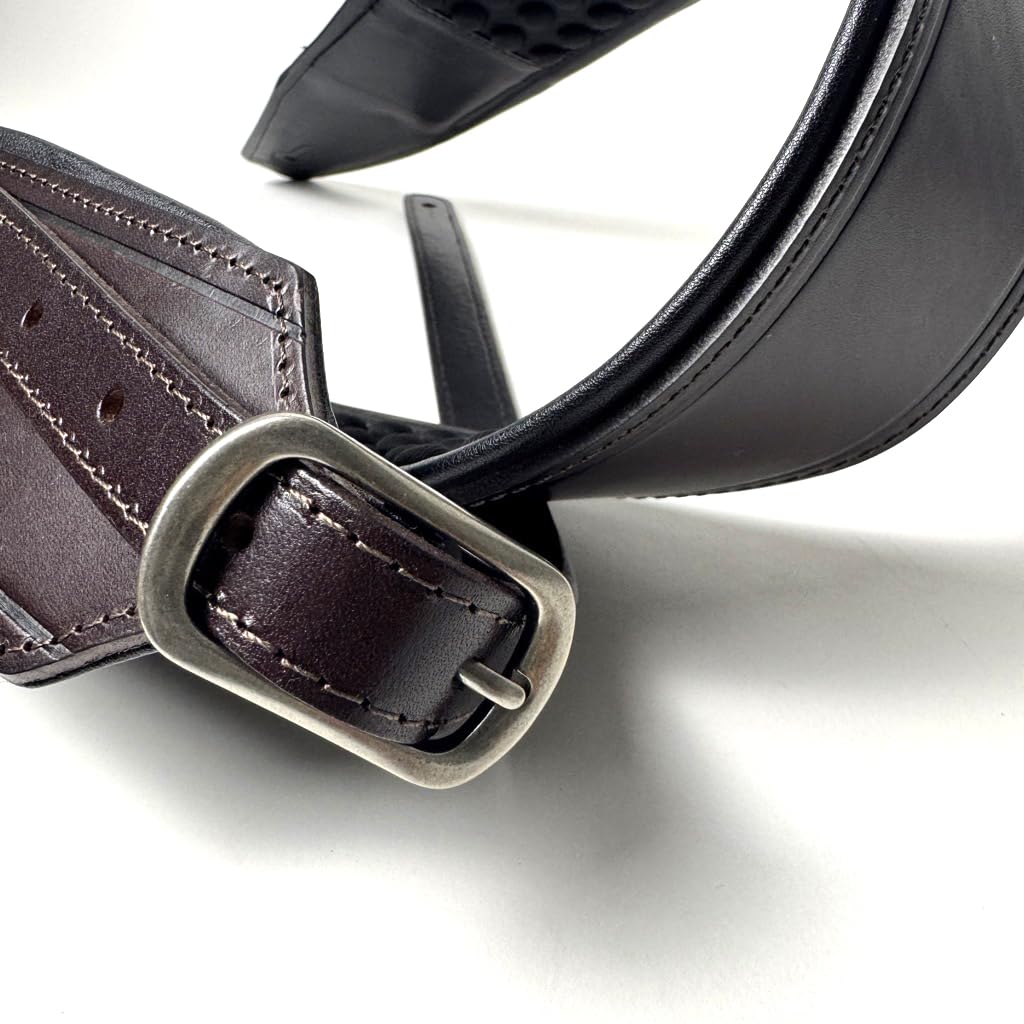 Walker And Williams FPB-43 Super Premium Full Length Grain Leather Air Cell Neoprene Backed Guitar Strap In Dark Hickory Brown Finish, Aged Nickel Buckle For Acoustic, Electric, And Bass Guitars. - Image 7