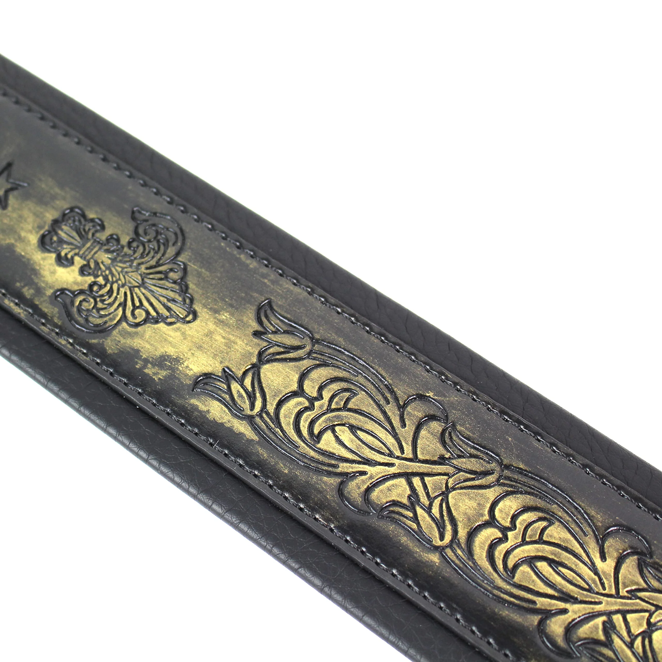 Walker and Williams GB-24 Brushed Gold Padded Guitar Strap with Fleur De Lis & French Chain Design for Acoustic, Electric, and Bass Guitars - Image 6