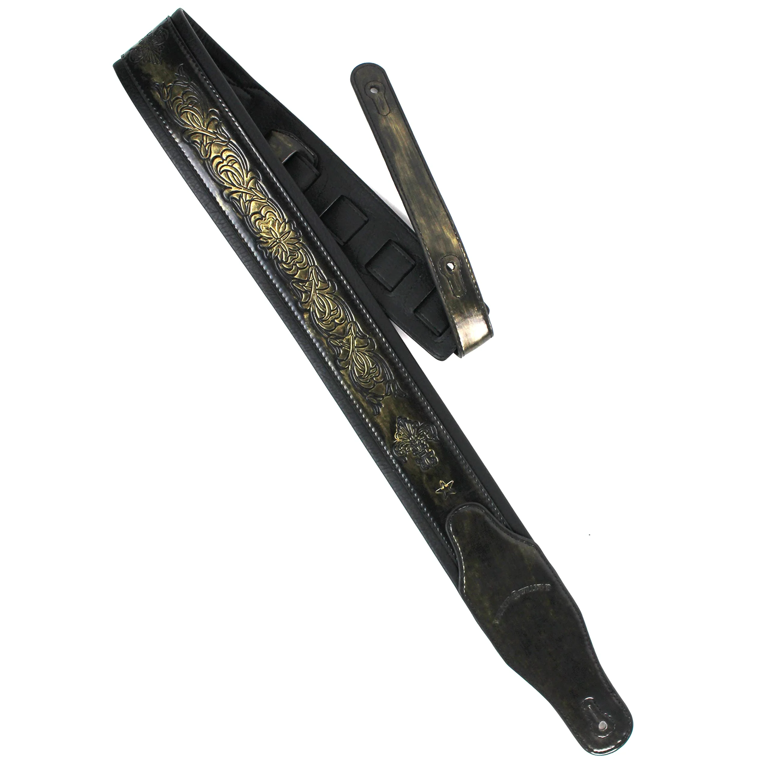 Walker and Williams GB-24 Brushed Gold Padded Guitar Strap with Fleur De Lis & French Chain Design for Acoustic, Electric, and Bass Guitars - Image 7