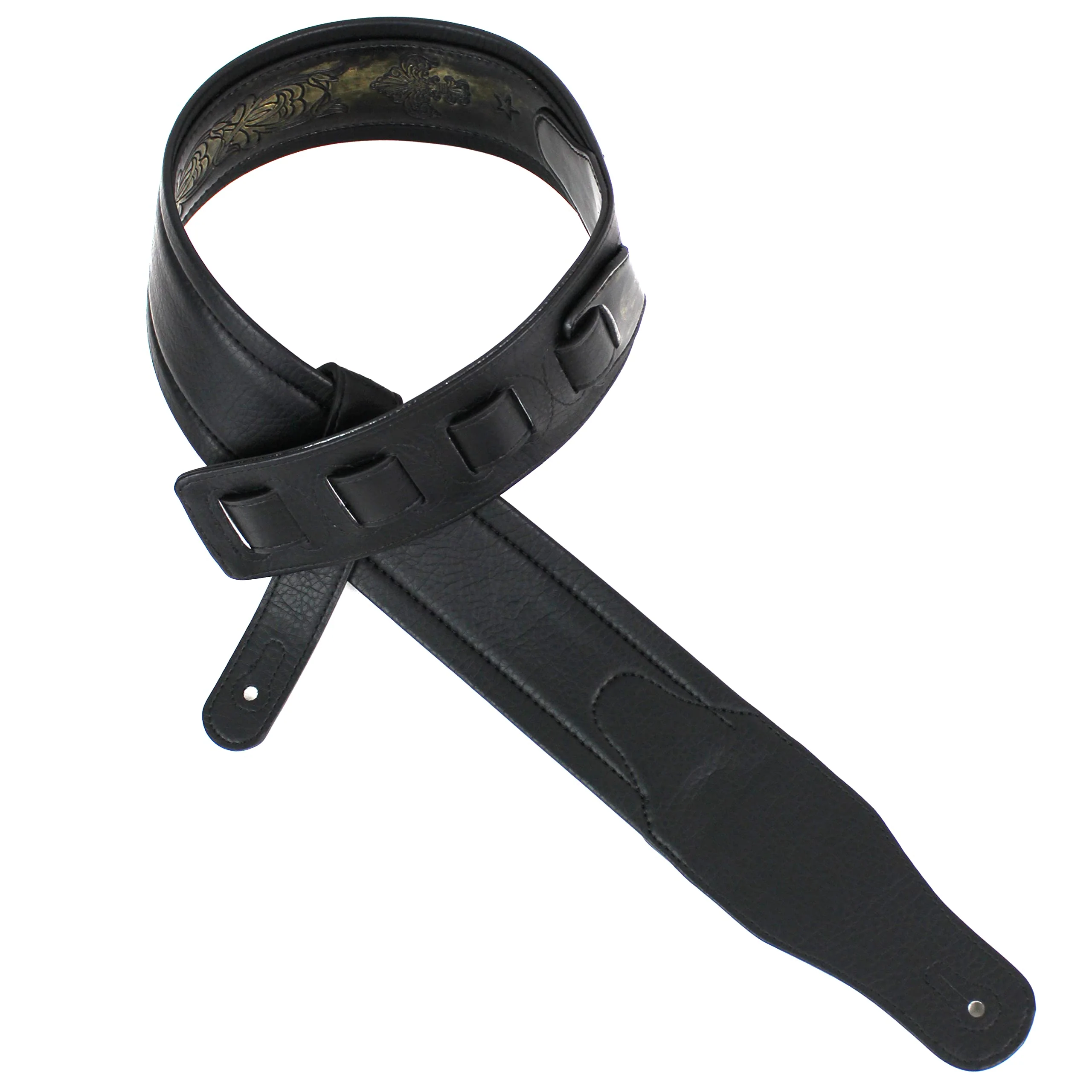 Walker and Williams GB-24 Brushed Gold Padded Guitar Strap with Fleur De Lis & French Chain Design for Acoustic, Electric, and Bass Guitars - Image 9
