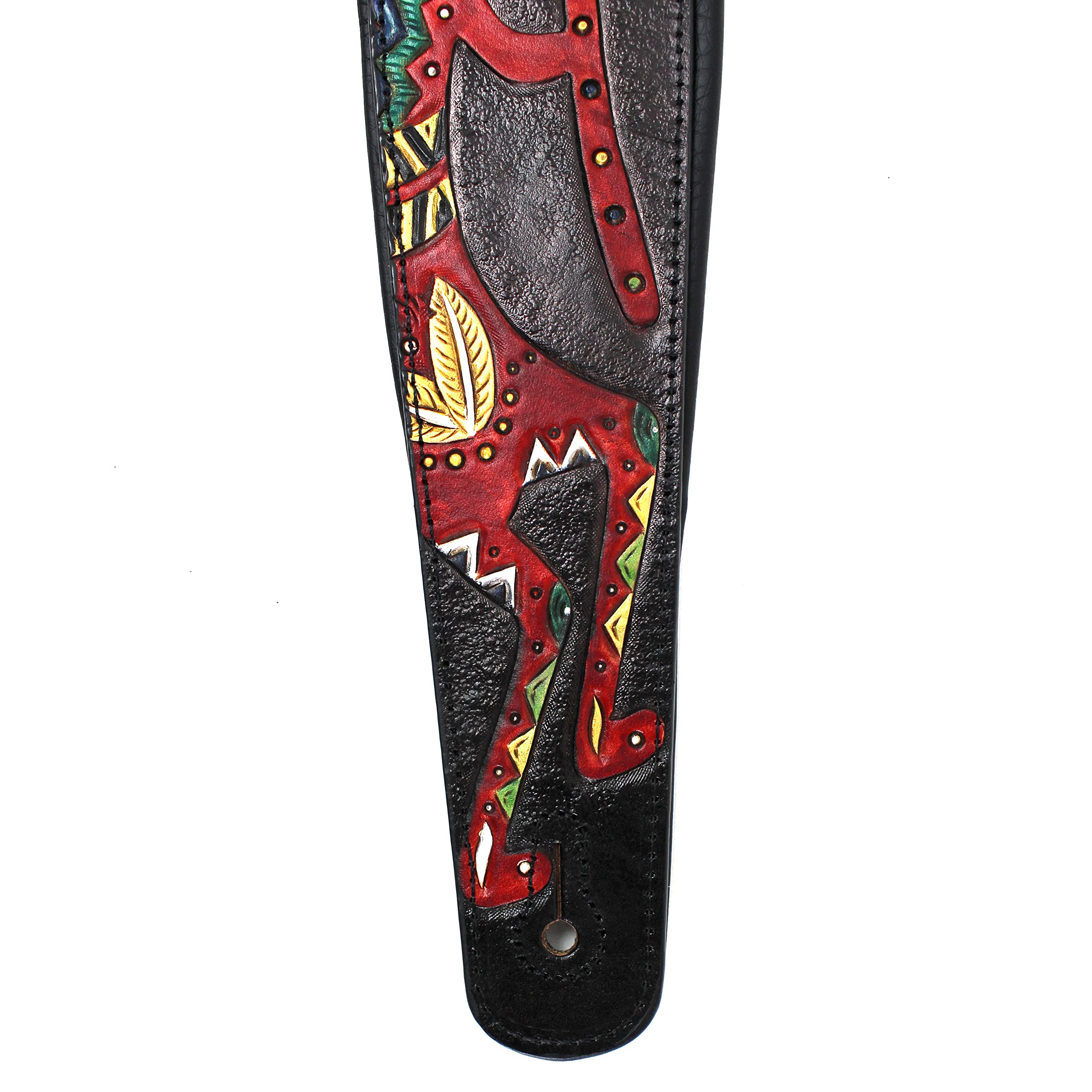 Walker And Williams KB-56-BLK Handmade 3" Wide Black Padded Guitar Strap With Carved Red Kokopelli Design On Premium Black Leather For Acoustic, Electric, And Bass Guitars - Image 7