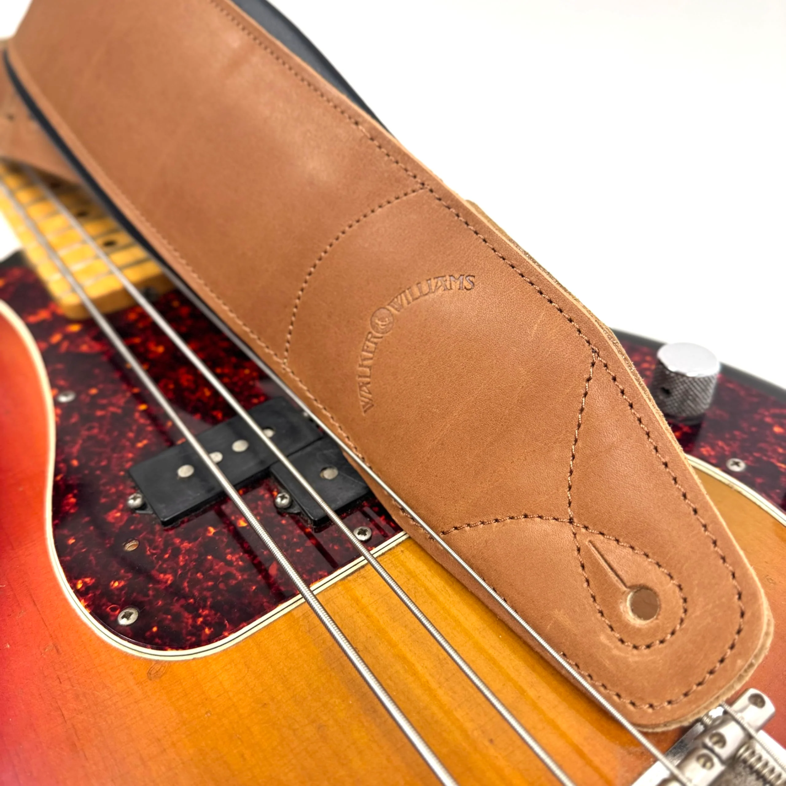 Walker & Williams B4B-LBRN Rustic Whiskey Tan Finish 4" Wide Double Padded Premium Brown Heirloom Grain Leather Guitar And Bass Strap For Acoustic, Electric, And Bass Guitars - Image 3