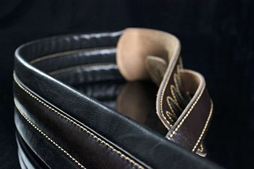 Walker & Williams C-21-BRN Brown And Black Handmade Premium Soft Signature Grain Leather Guitar Strap 2.75" Wide For Acoustic, Electric, And Bass Guitars - Image 2