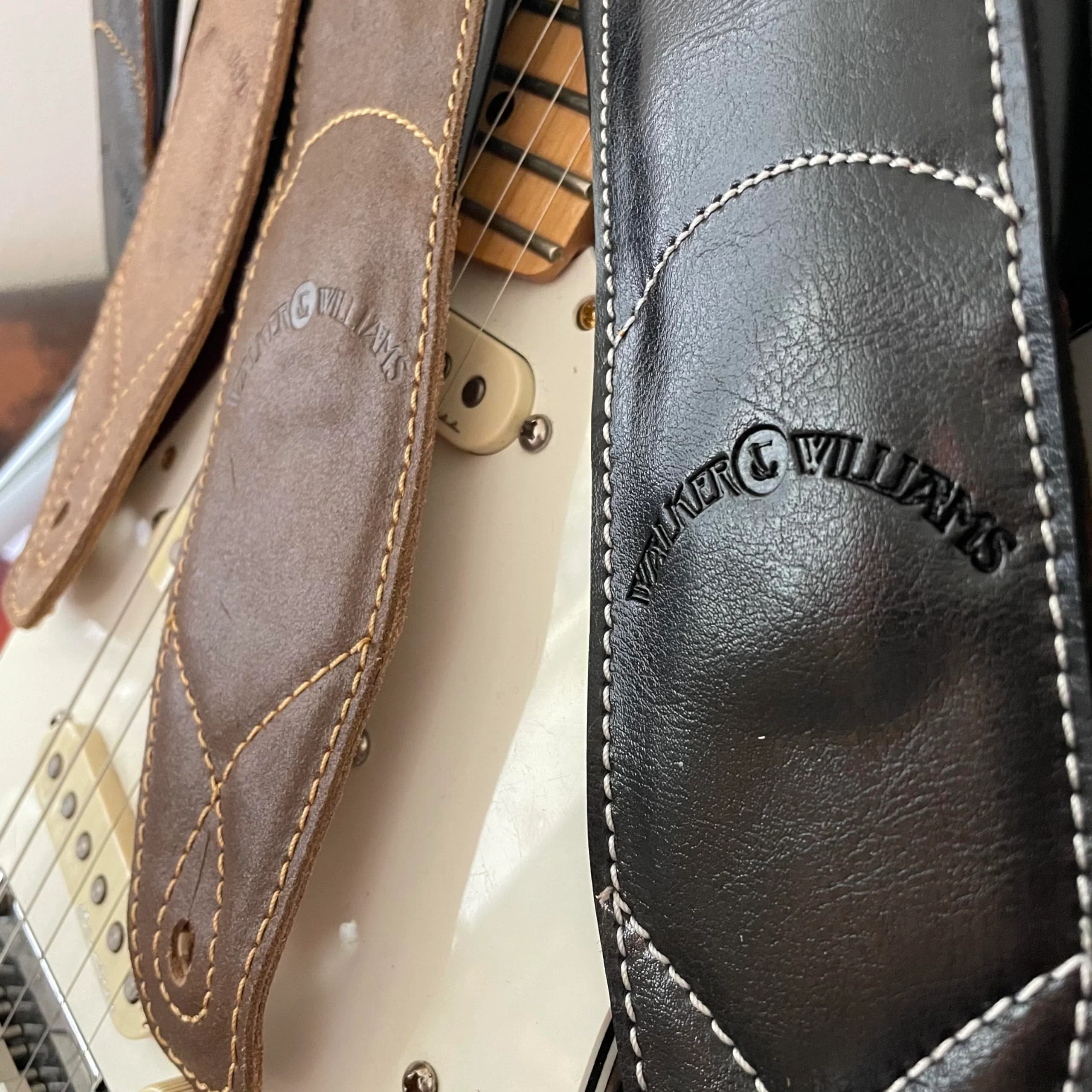 Walker & Williams C-22-BRN-XL Handmade Double Padded Premium Brown Signature Leather Guitar Strap XL For Acoustic, Electric, And Bass Guitars - Image 2