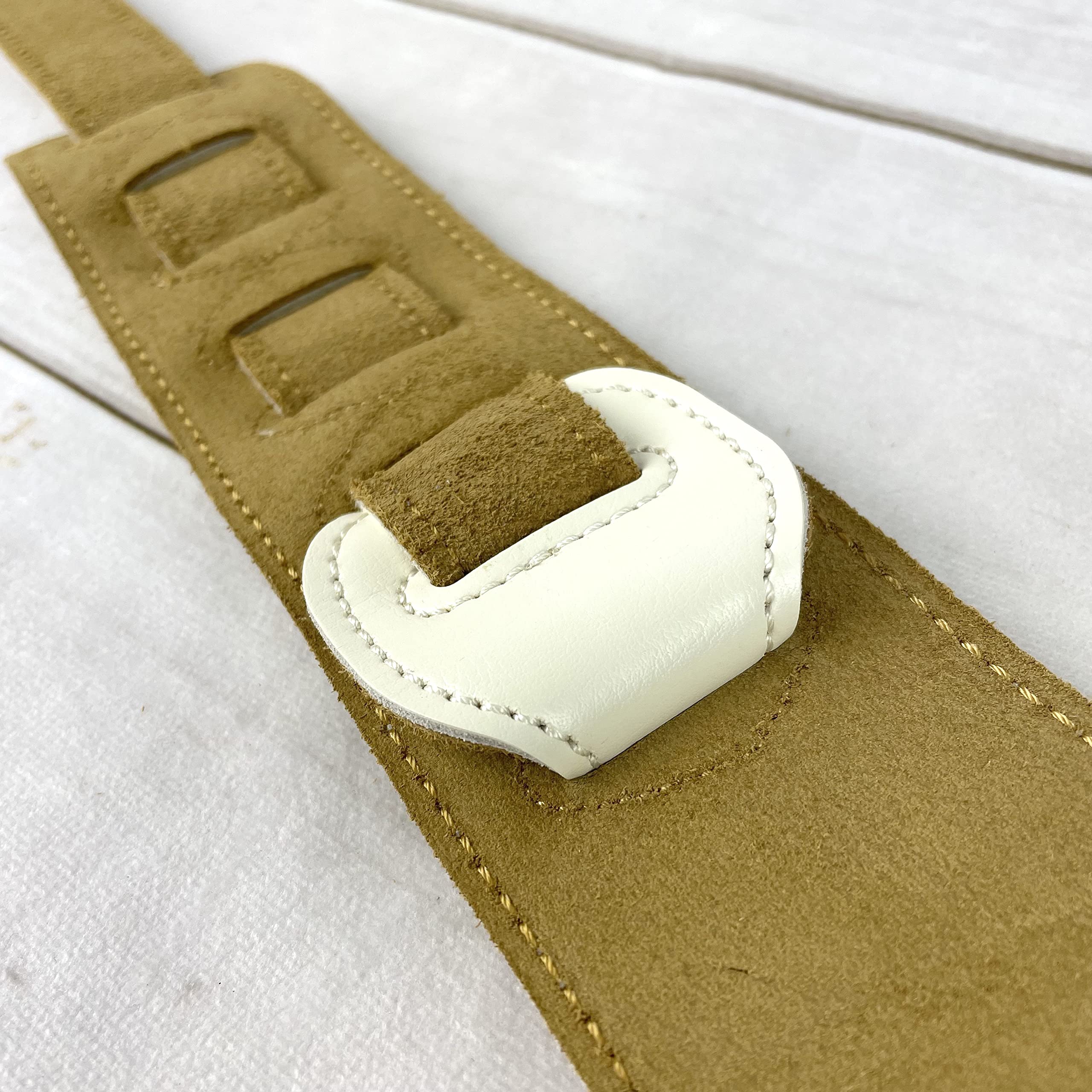 Walker & Williams C-44-WHT Aged White Premium Grain Leather Padded Guitar Strap 3" Wide With Nickel Conchos For Acoustic, Electric, And Bass Guitars - Image 7