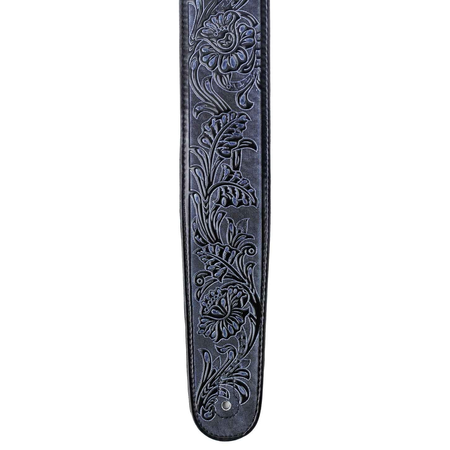 Walker & Williams DLX-282 Handmade Brushed Black Padded Guitar Strap with Embossed Tooling For Acoustic, Electric, And Bass Guitars - Image 4