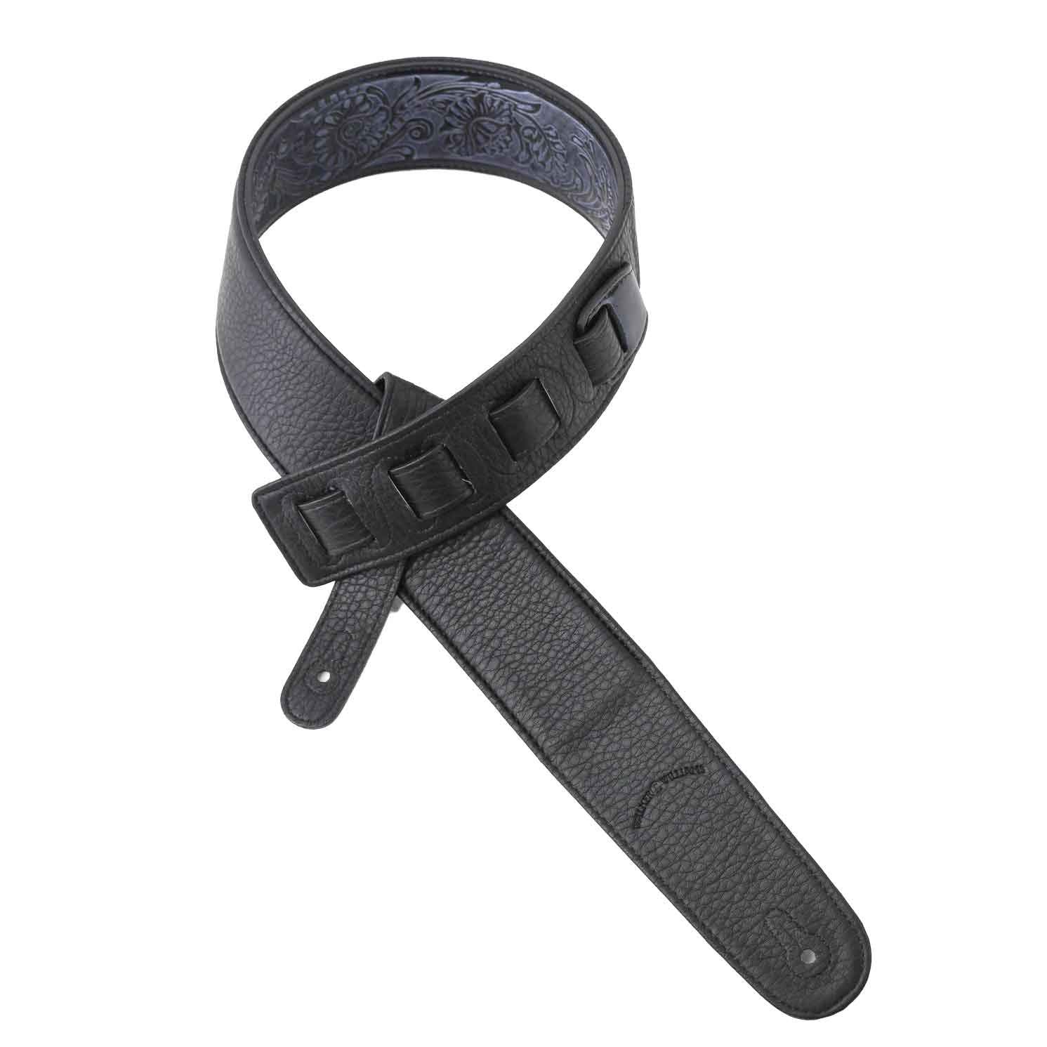 Walker & Williams DLX-282 Handmade Brushed Black Padded Guitar Strap with Embossed Tooling For Acoustic, Electric, And Bass Guitars - Image 5