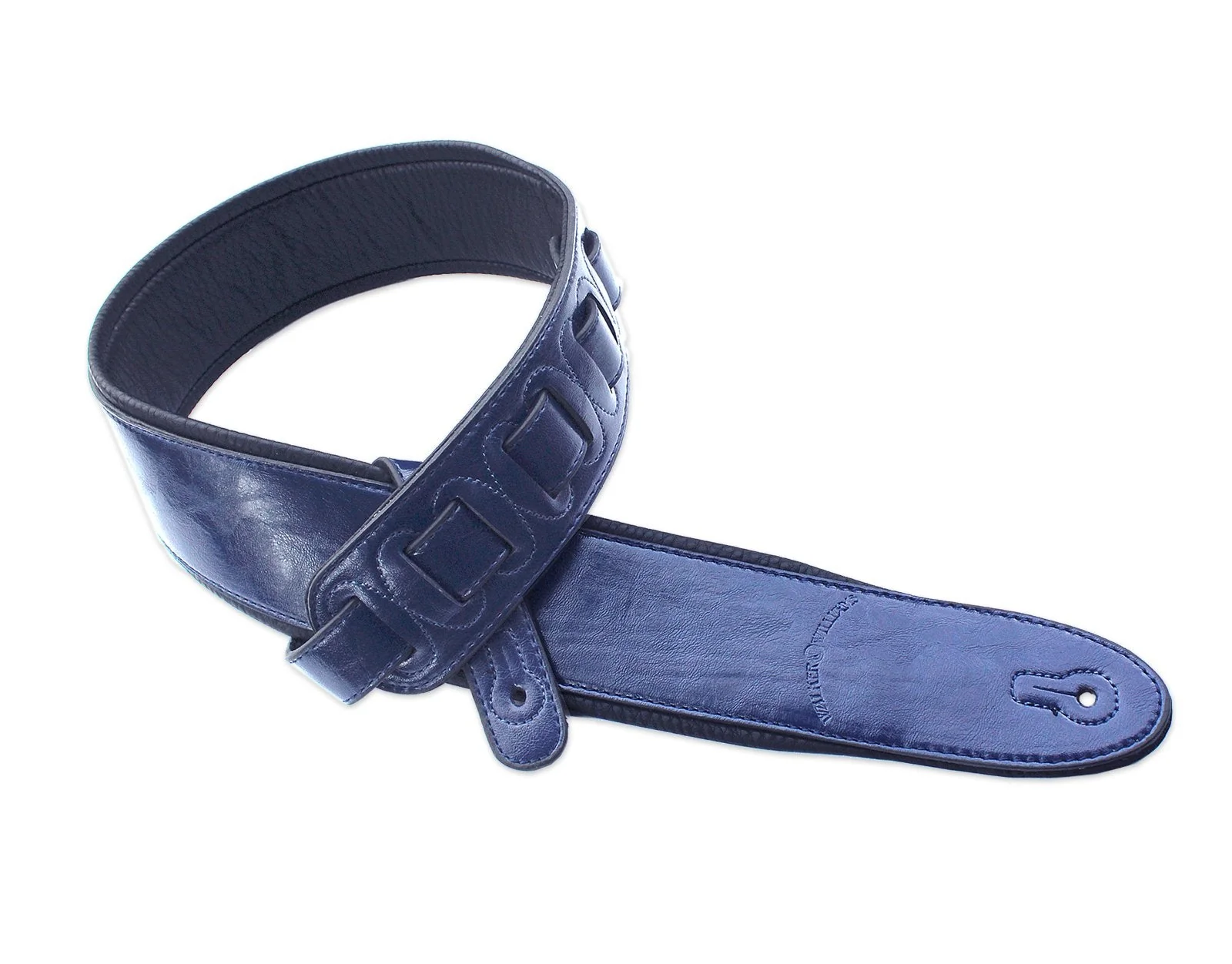 Walker & Williams G-25 Handmade Navy Blue Guitar Strap with Padded Glove Leather Back For Acoustic, Electric, And Bass Guitars - Image 2