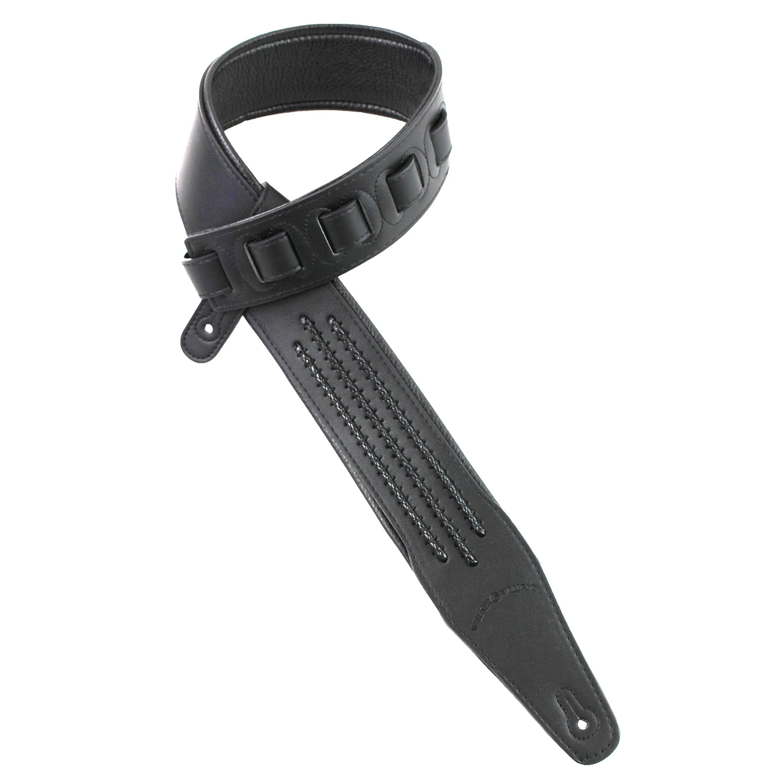Walker & Williams G-55-BLK Matte Black Padded Guitar Strap with Black Leather Lacing