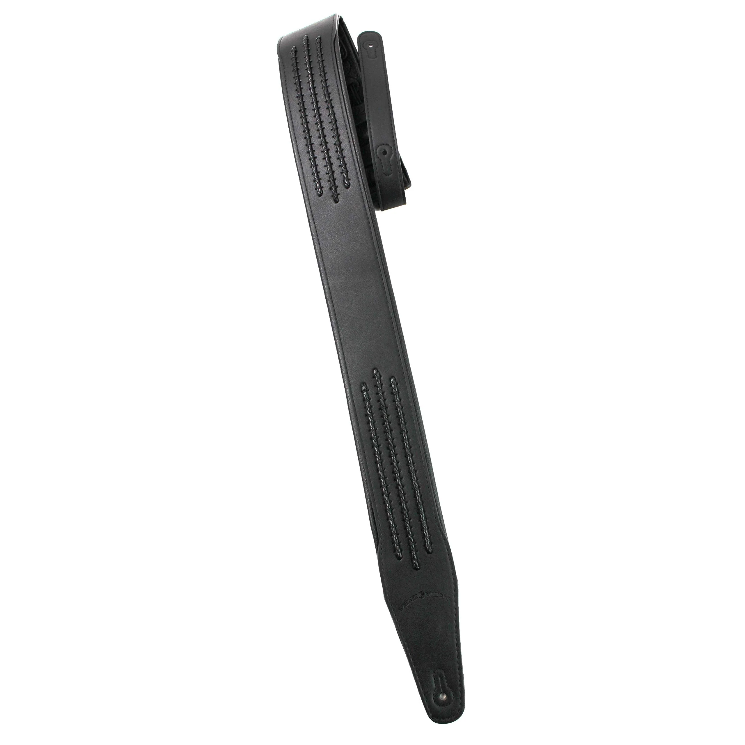 Walker & Williams G-55-BLK Matte Black Padded Guitar Strap with Black Leather Lacing - Image 4