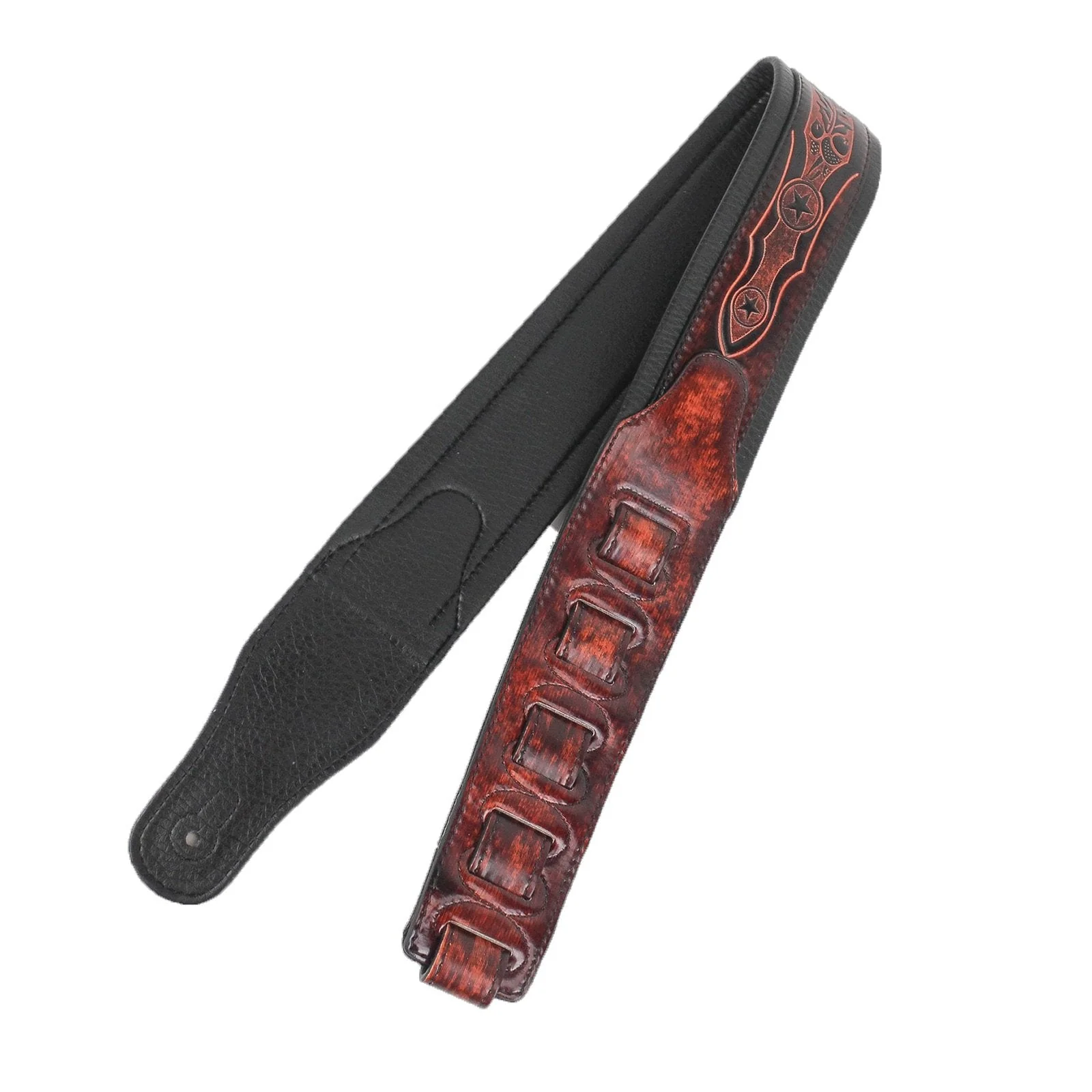 Walker & Williams GB-162 Bourbon Brown Padded Guitar Strap with Oak Leaves & Texas Star - Image 6