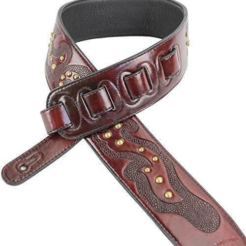 Walker & Williams GE-211 Antique Mahogany Brown Strap with Viking Tooling & Nailhead Studs - Image 3