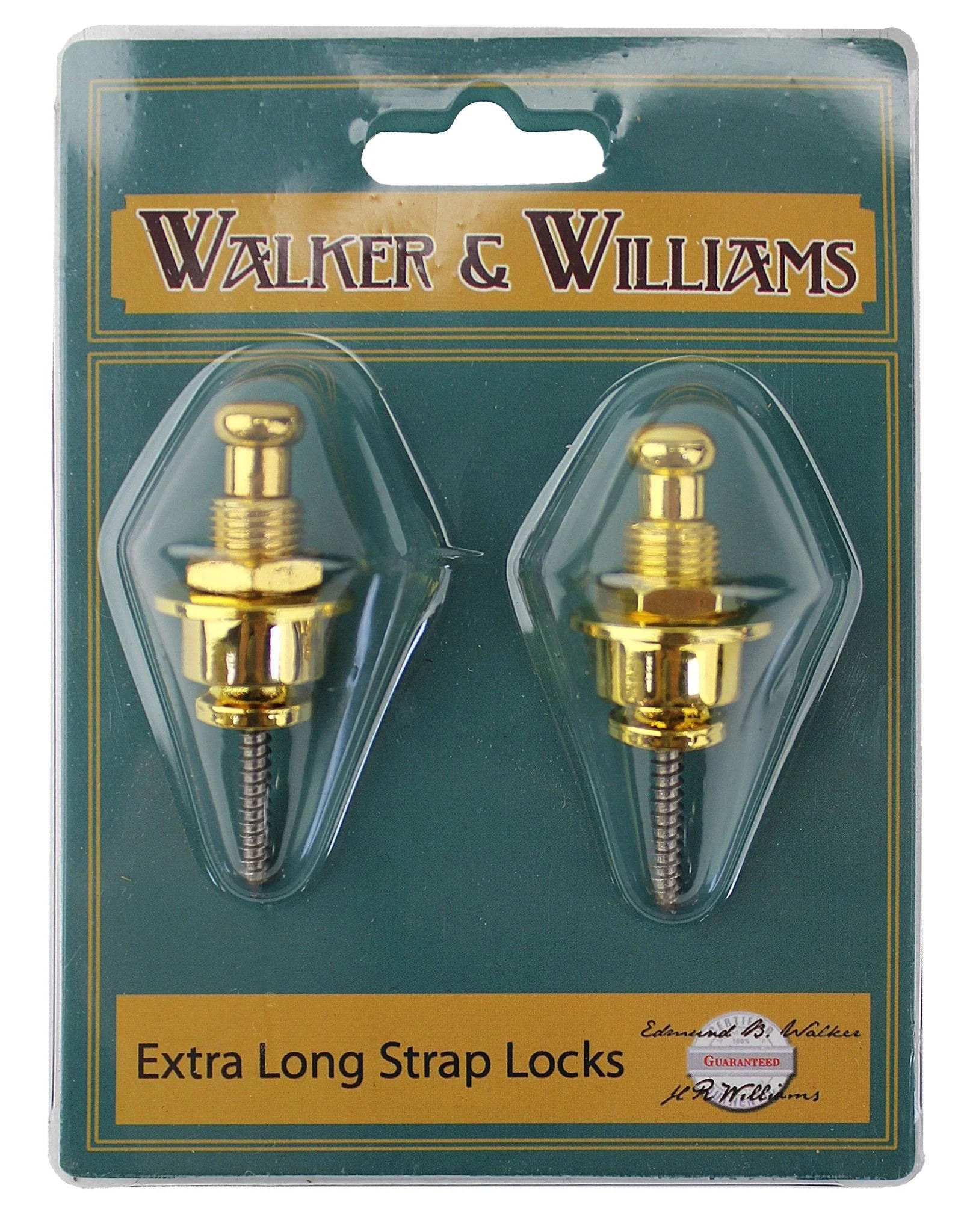 Walker & Williams Gold Extra Long Deep Barrel Strap Locks for Thick Guitar Straps