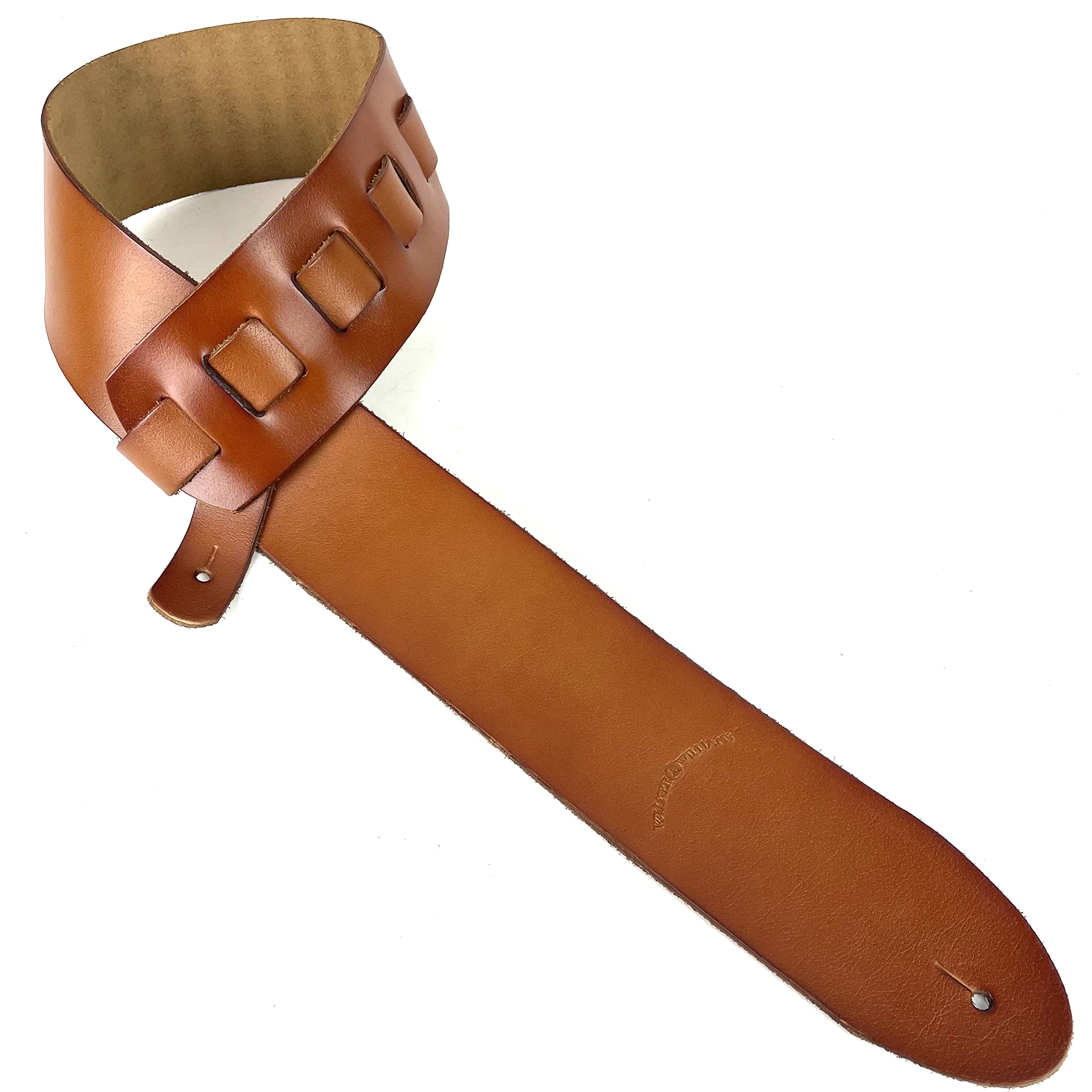 Walker & Williams SL-316 Premium Extra Wide 3" Saddle Tan Full Grain Leather Natural Finish Guitar Strap For Acoustic, Electric, And Bass Guitars