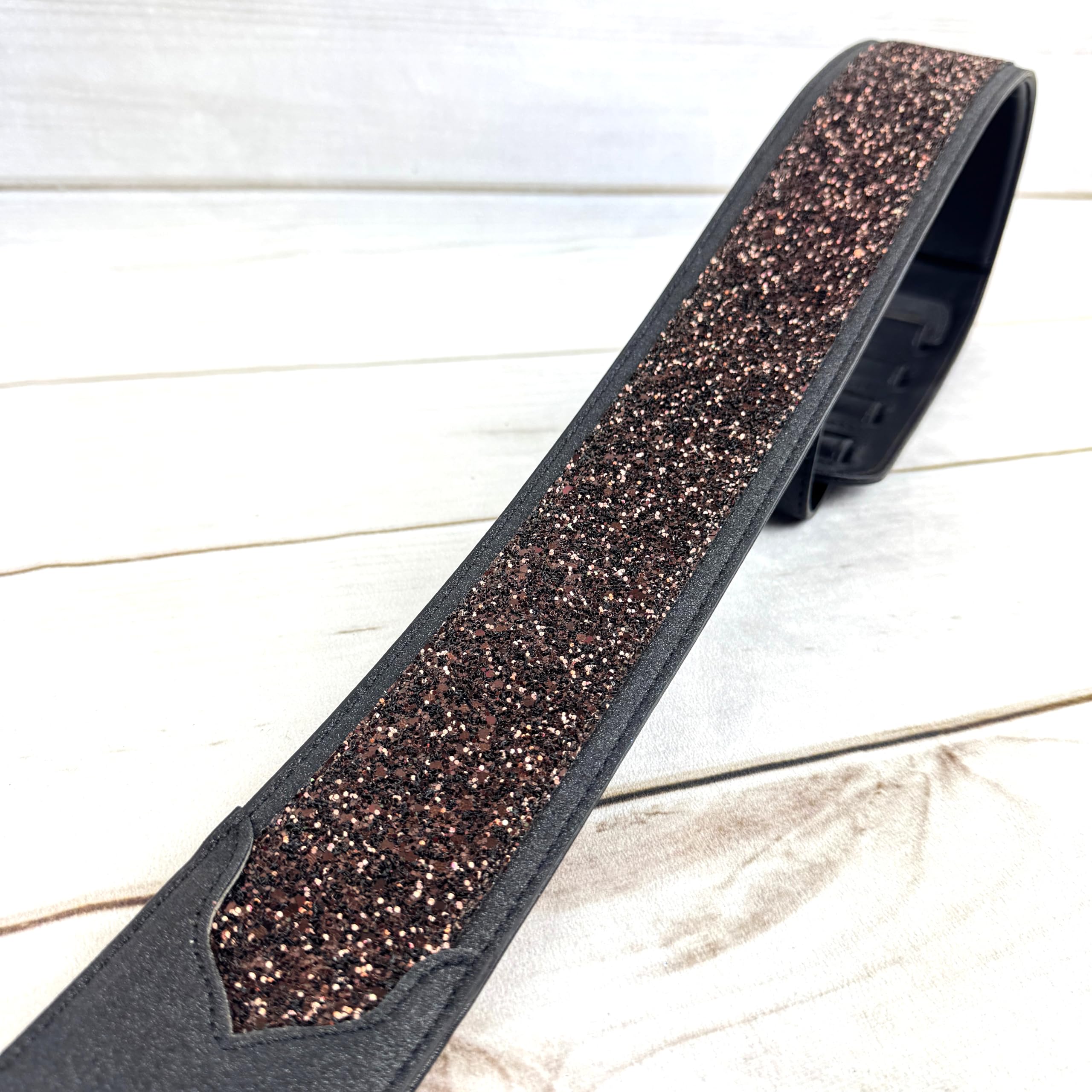 Walker & Williams WW-GL-109 Cary Black Copper Super Sparkle Glitter Bomb Padded Guitar Strap Glove Leather Back For Acoustic, Electric, And Bass Guitars - Image 7
