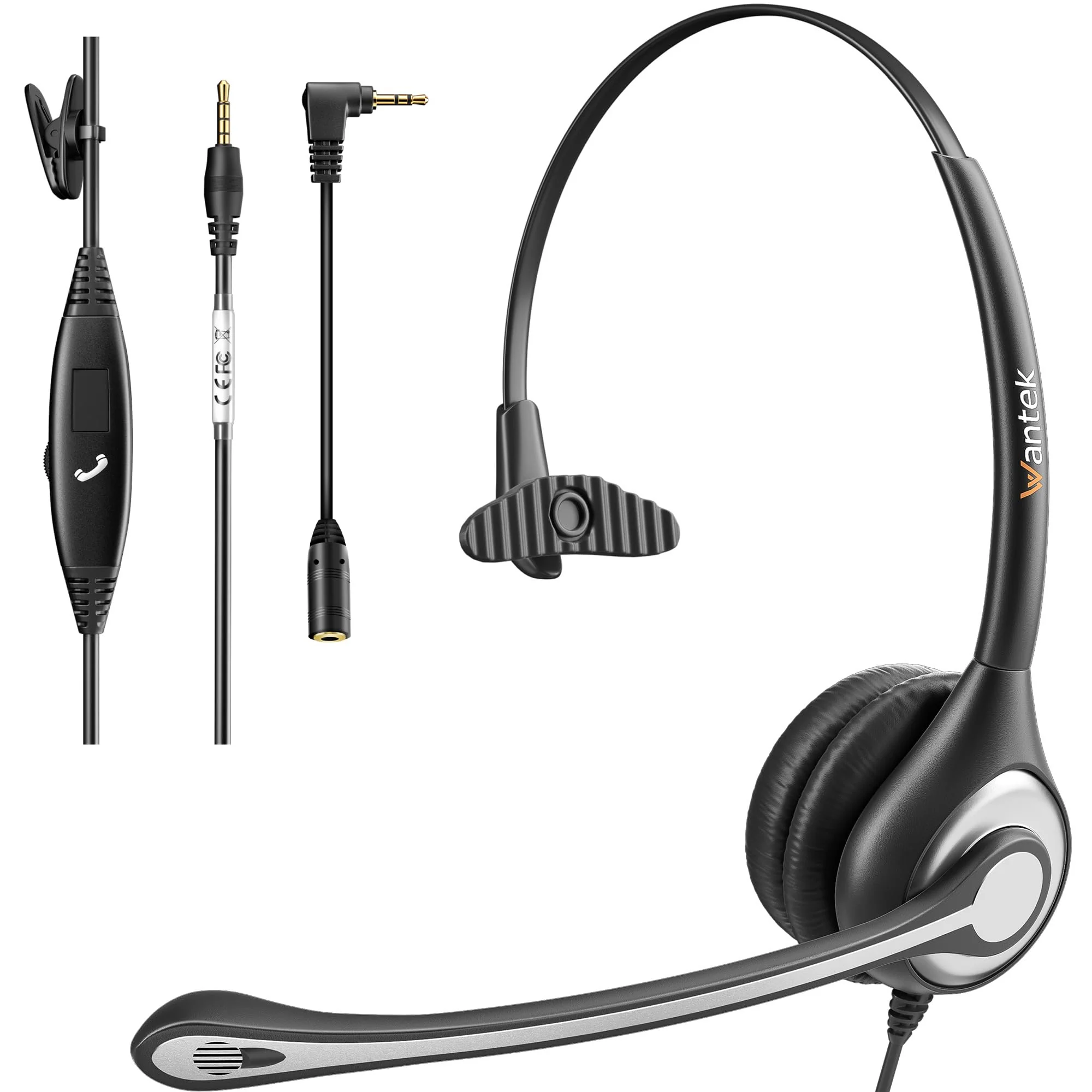 Wantek Cell Phone Headset with Microphone Noise Cancelling for Laptops, PC,3.5mm Jack,Volume Control,Wired Computer Headsets for Zoom Skype,for Office,Business, Call Center, Clear Chat 6035