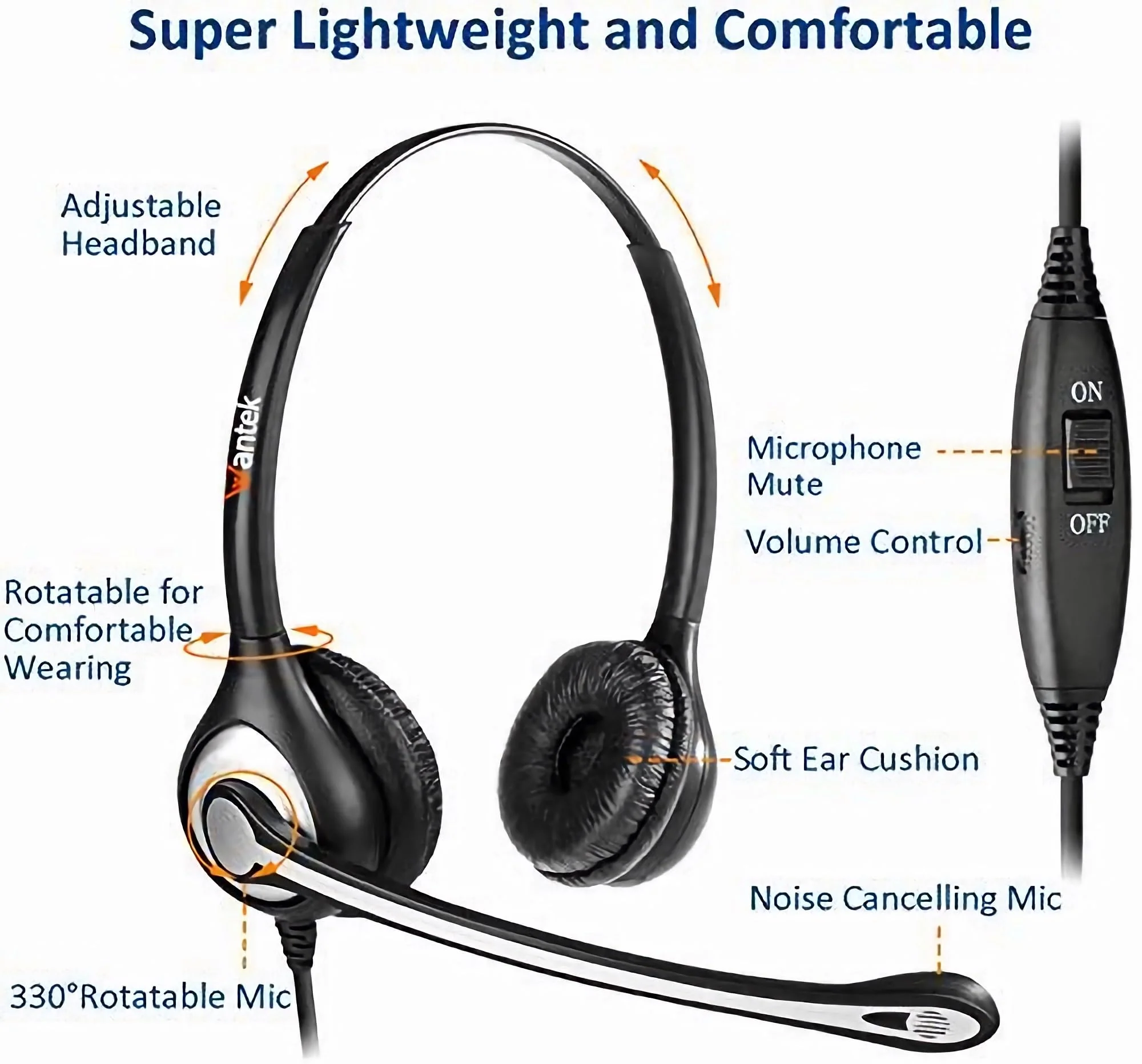 Wantek Cisco Phone Headset with Microphone Noise Cancelling, RJ9 Telephone Headsets Compatible with Cisco Office Phones 7940 7942 7945 7960 7962 7965 7811 7821 8811 8841 8845 8851 Plantronics M12 M22 - Image 5