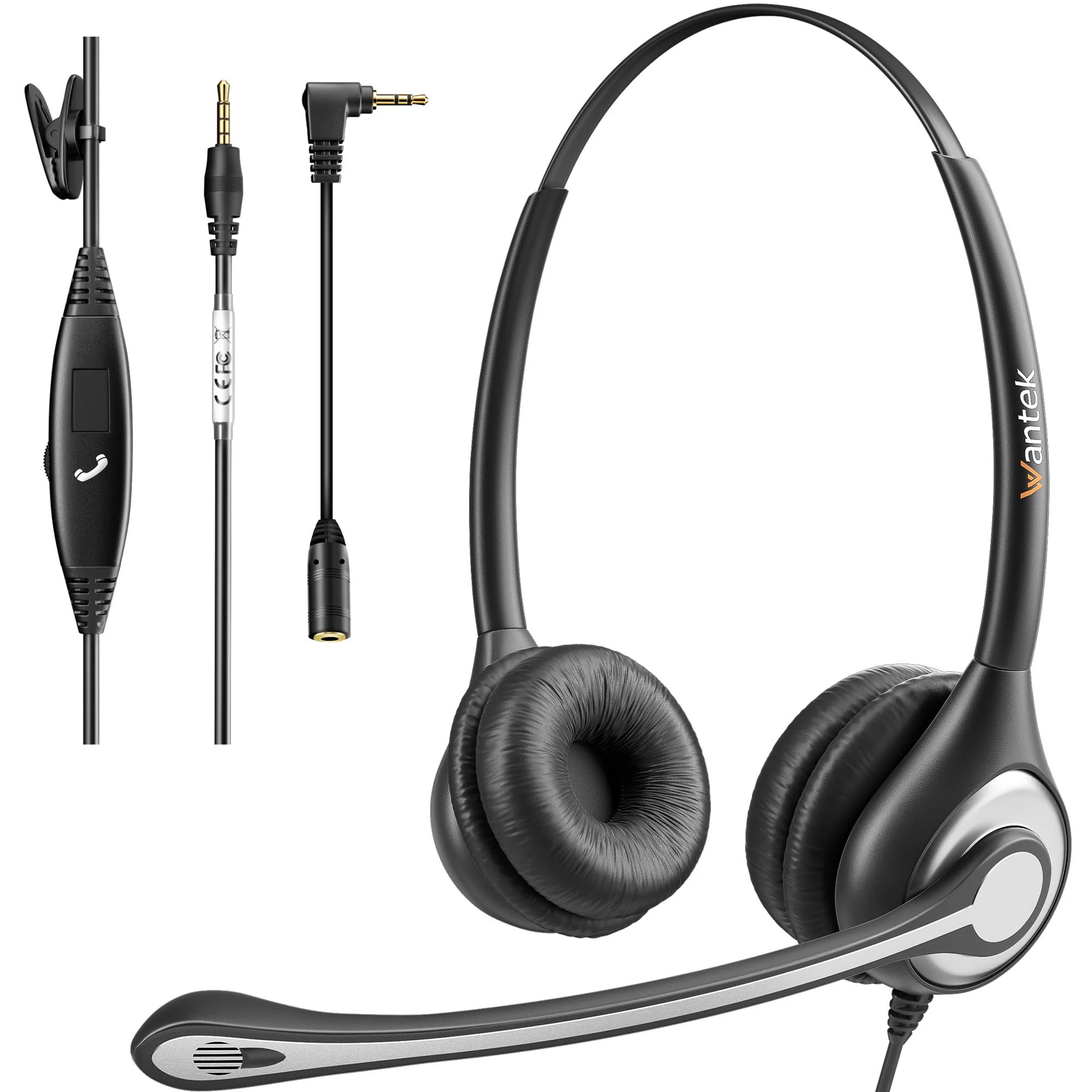 Wantek Phone Headset Wired Computer Headset with Microphone – Noise Cancelling 3.5mm/2.5mm Headphones for PC, Laptop, Mac, iPhone, Samsung – Compatible with Zoom, Teams, Call Center, Home Office 602