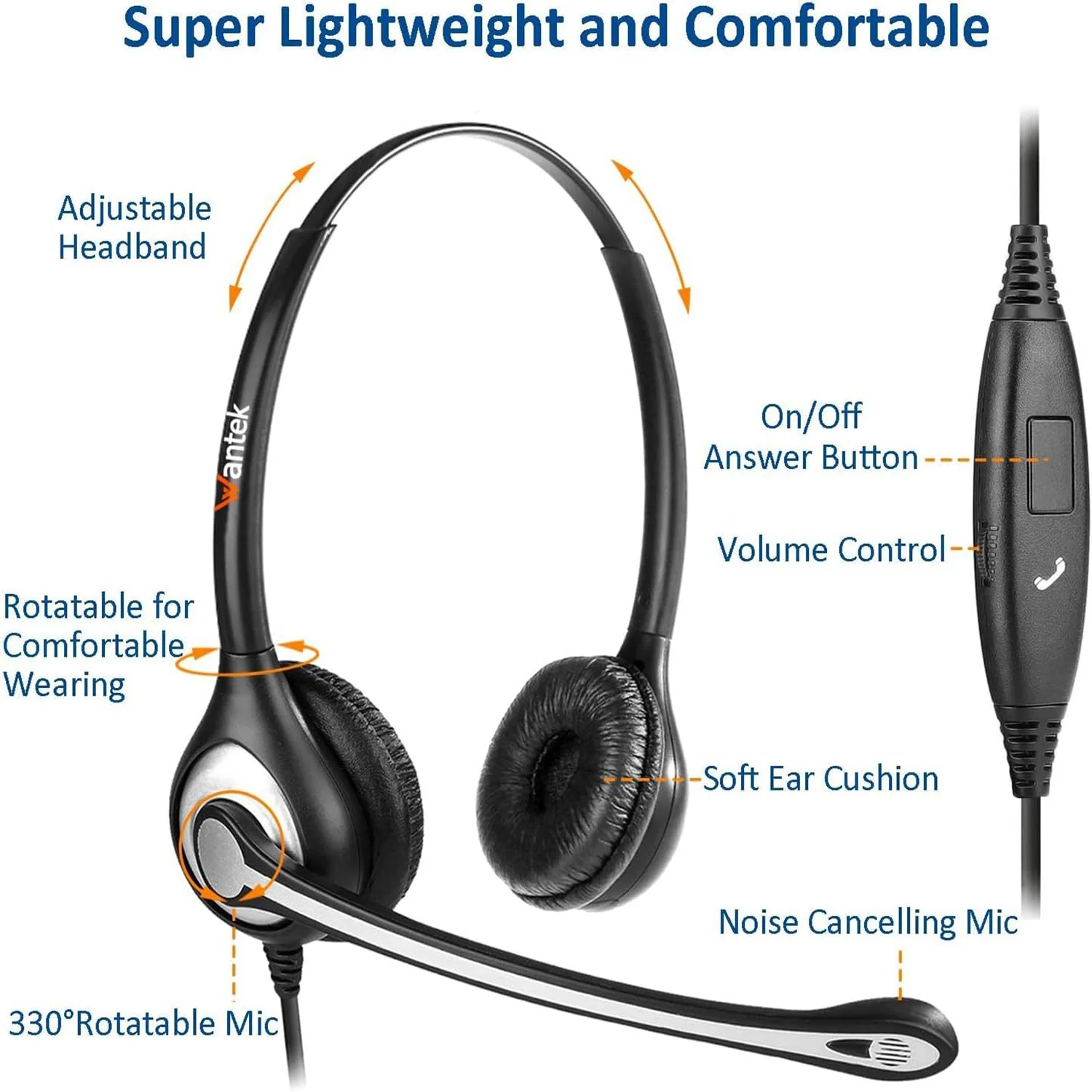 Wantek Phone Headset Wired Computer Headset with Microphone – Noise Cancelling 3.5mm/2.5mm Headphones for PC, Laptop, Mac, iPhone, Samsung – Compatible with Zoom, Teams, Call Center, Home Office 602 - Image 4