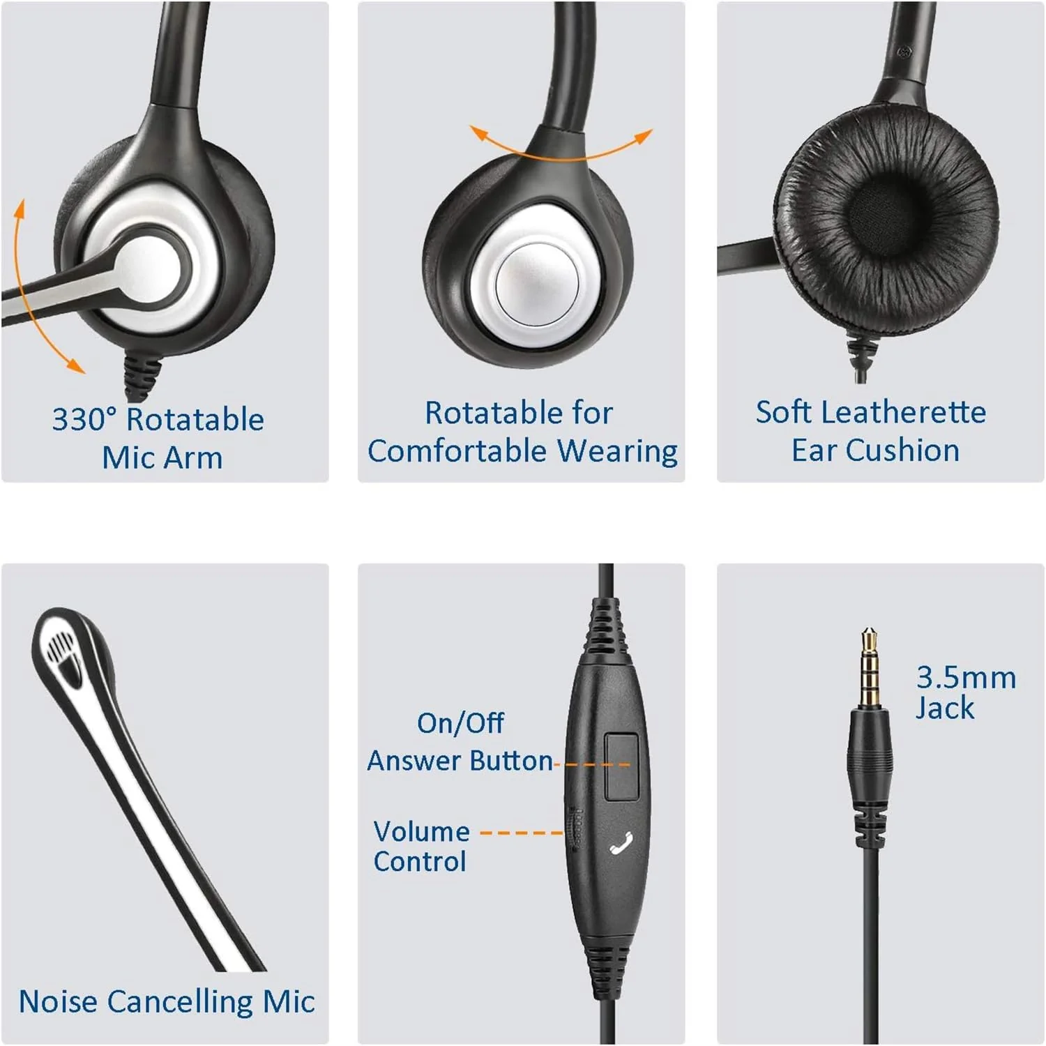 Wantek Phone Headset Wired Computer Headset with Microphone – Noise Cancelling 3.5mm/2.5mm Headphones for PC, Laptop, Mac, iPhone, Samsung – Compatible with Zoom, Teams, Call Center, Home Office 602 - Image 5