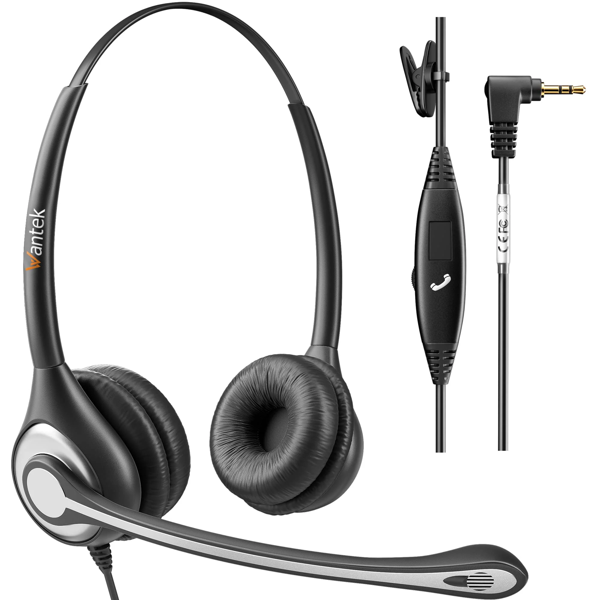 Wantek Phone Headset with Microphone Noise Cancelling,Telephone Headset 2.5mm Jack Compatible with Panasonic AT&T Uniden Cisco Linksys Grandstream Vtech Polycom Cordless Office Phones 602-2.5