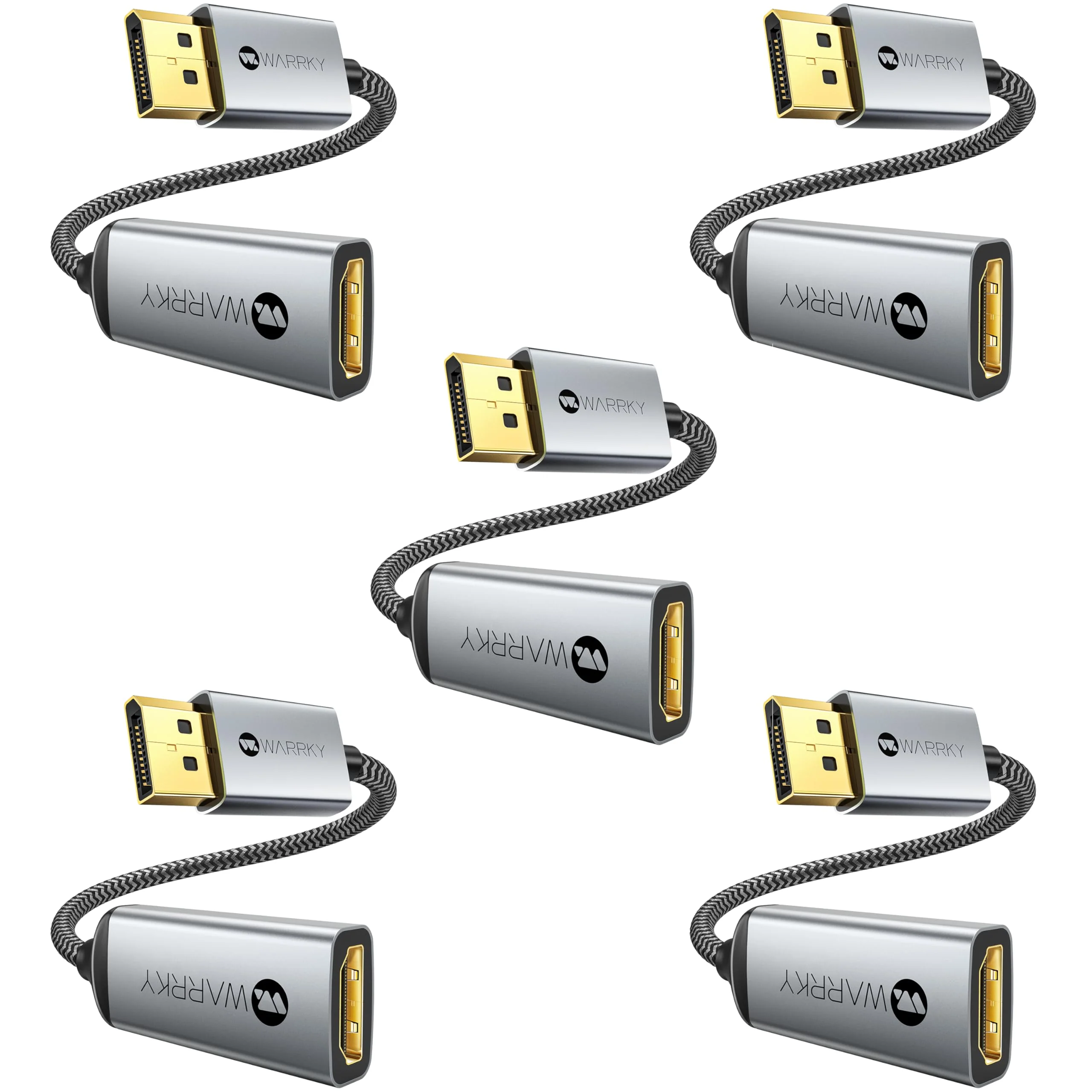 Warrky 4K DisplayPort to HDMI Adapter 5 Pack,[Metal Case, Gold-Plated Pins] Uni-Directional Display Port (DP) to HDMI Monitor Converter 1080P@120Hz Compatible for HP, AMD, NVIDIA. Male to Female. 1 Light Gray