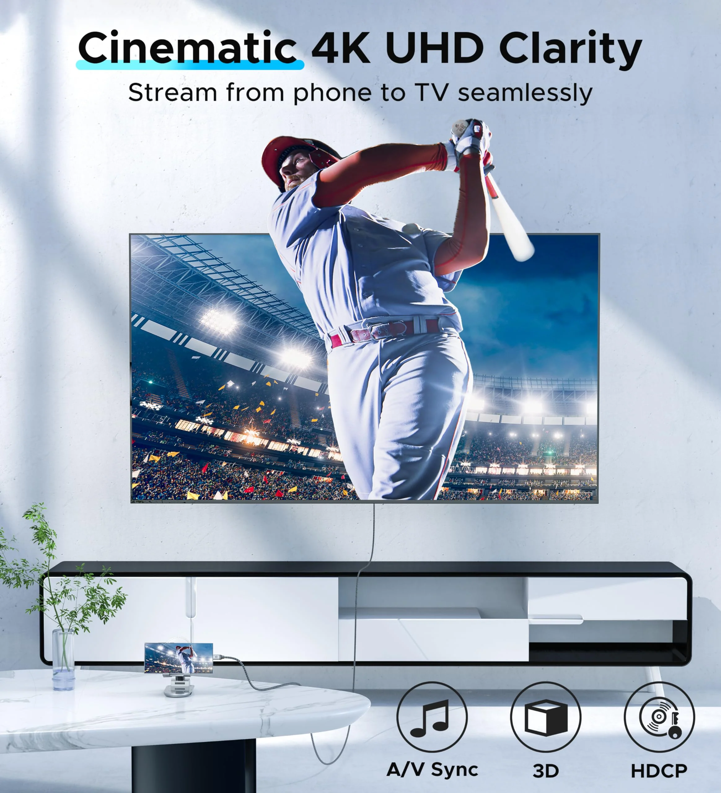 Warrky USB C to HDMI Cable 4K, 3.3ft [Braided, High Speed] Thunderbolt 3 to HDMI Adapter Compatible for New iPad, MacBook Pro/Air, iMac, Galaxy S20 S10 S9 S8, Surface, Dell, HP 1 Pack - Image 2