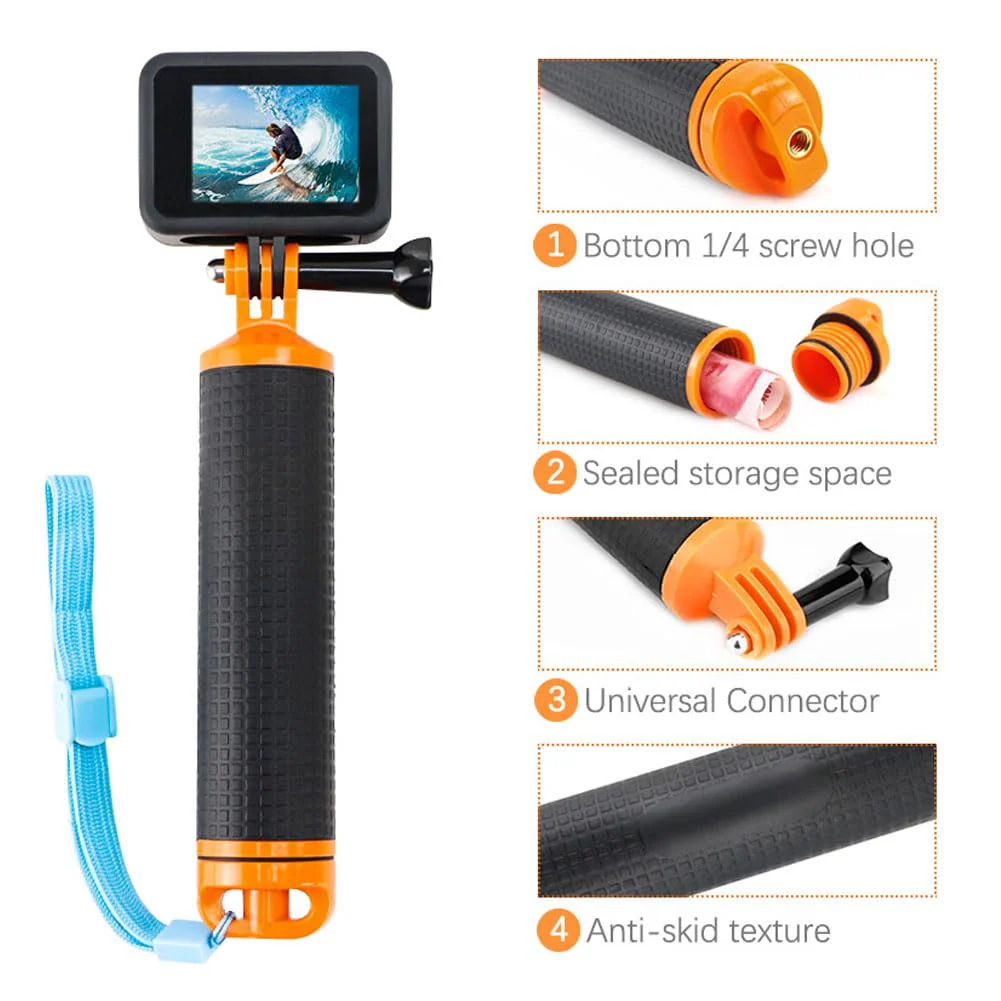 Waterproof Floating Hand Grip Handle for GoPro Hero 12 11 10 9 8 7 6 5 4 Session 3+ 2 1 Fusion Max Black Silver Action Cameras - Image 2