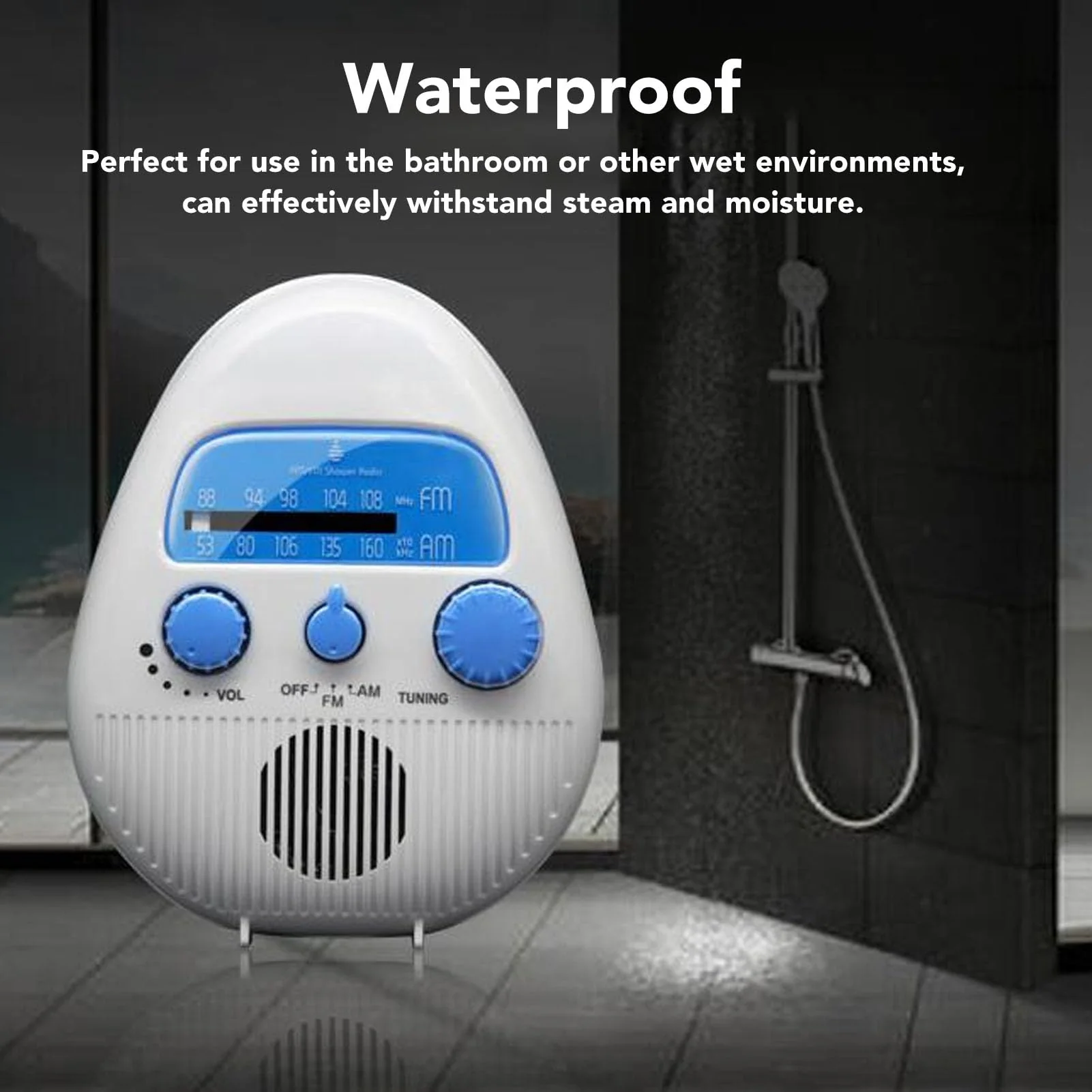 Waterproof Shower Radio, Waterproof AM FM Radio, Portable ABS Bathroom Radio Built in Speaker Battery Operated Shower Radio - Image 2