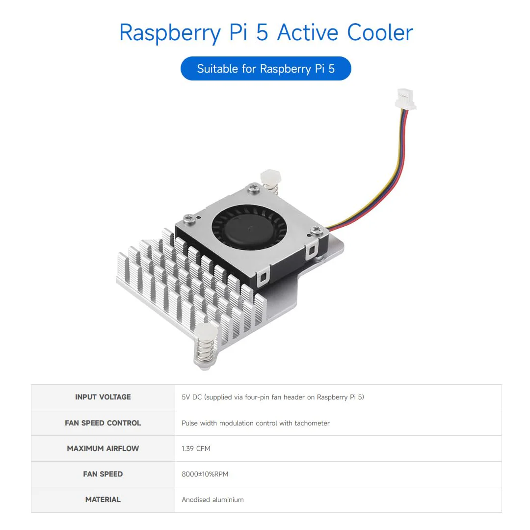 Waveshare Active Cooler (B) for Raspberry Pi 5, Active Cooling Fan, Aluminium Heatsink, with Thermal Pads - Image 3
