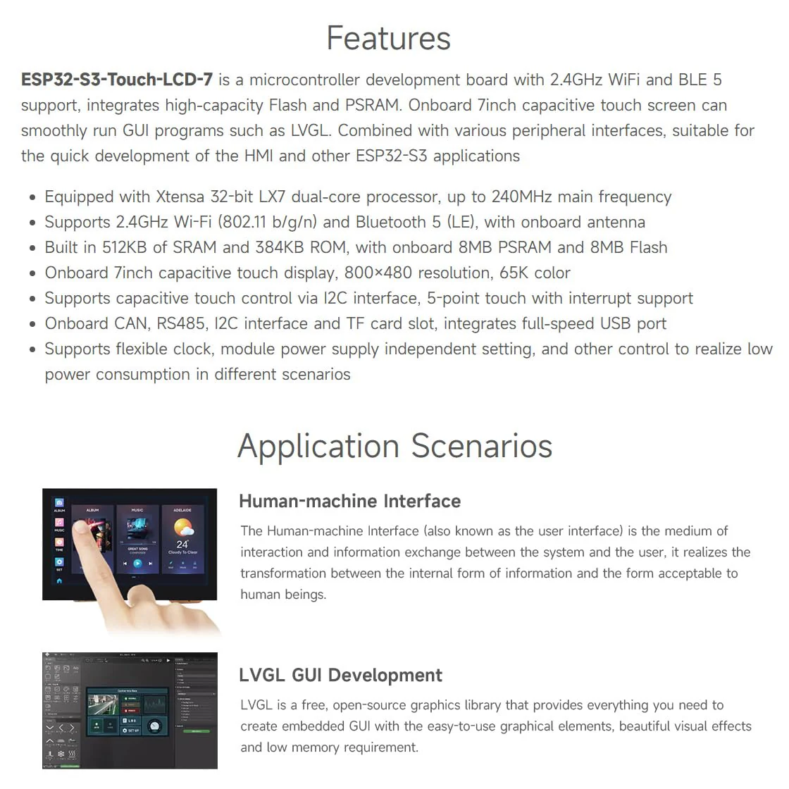 Waveshare ESP32-S3 7inch Capacitive Touch LCD Development Board, ESP32 with Display, 800×480, 5-Point Touch, Up to 240MHz Frequency, Supports WiFi & Bluetooth, with Onboard Antenna - Image 4