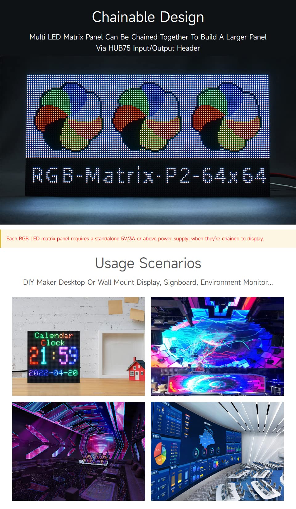 waveshare RGB Full-Color LED Matrix Panel, 2mm Pitch, 64×64 Pixels, Adjustable Brightness, Compatible with Raspberry Pi 5/4B/3B/Zero/Zero W/Zero 2W/Pico/Pico W/Pico WH - Image 6