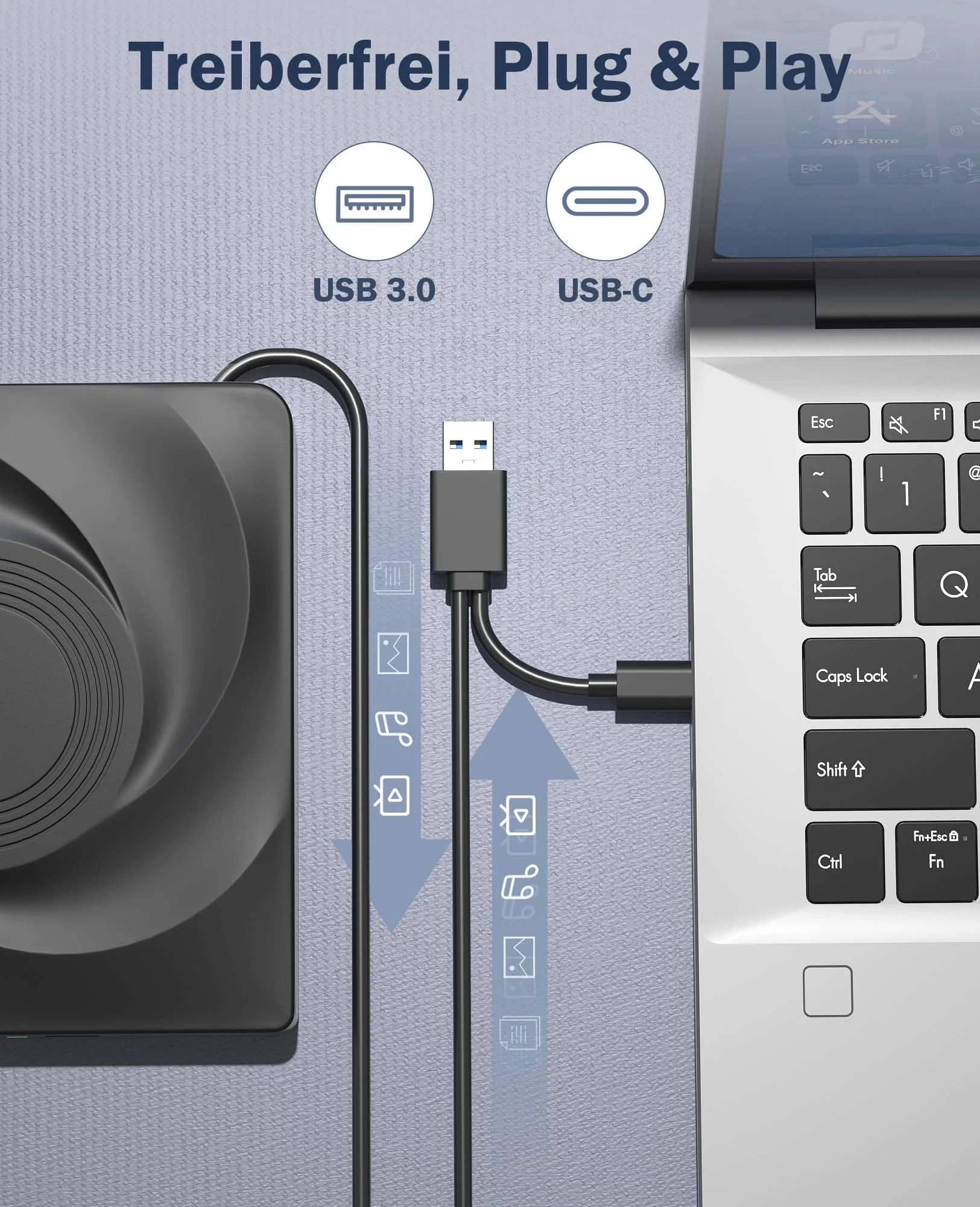 Wbacon External CD/DVD Drive for Laptop External DVD Drive, DVD Player Portable CD Reader for Laptop, CD Burner Compatible with PC Windows 11/10//7 Linux Mac OS Black - Image 3