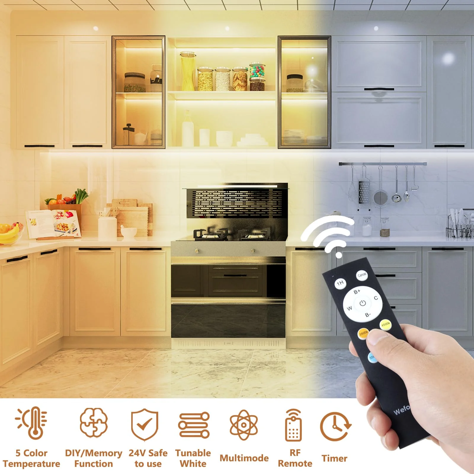 Wefomey White LED Strip Lights, 100ft Dimmable Bright 24V Led Tape Light with Remote and App Control, 2700K-6500K White 1440 LEDs Lights for Bedroom, Kitchen, Ceiling (1 Rolls of 100ft) 1 Rolls of 100ft - Image 4