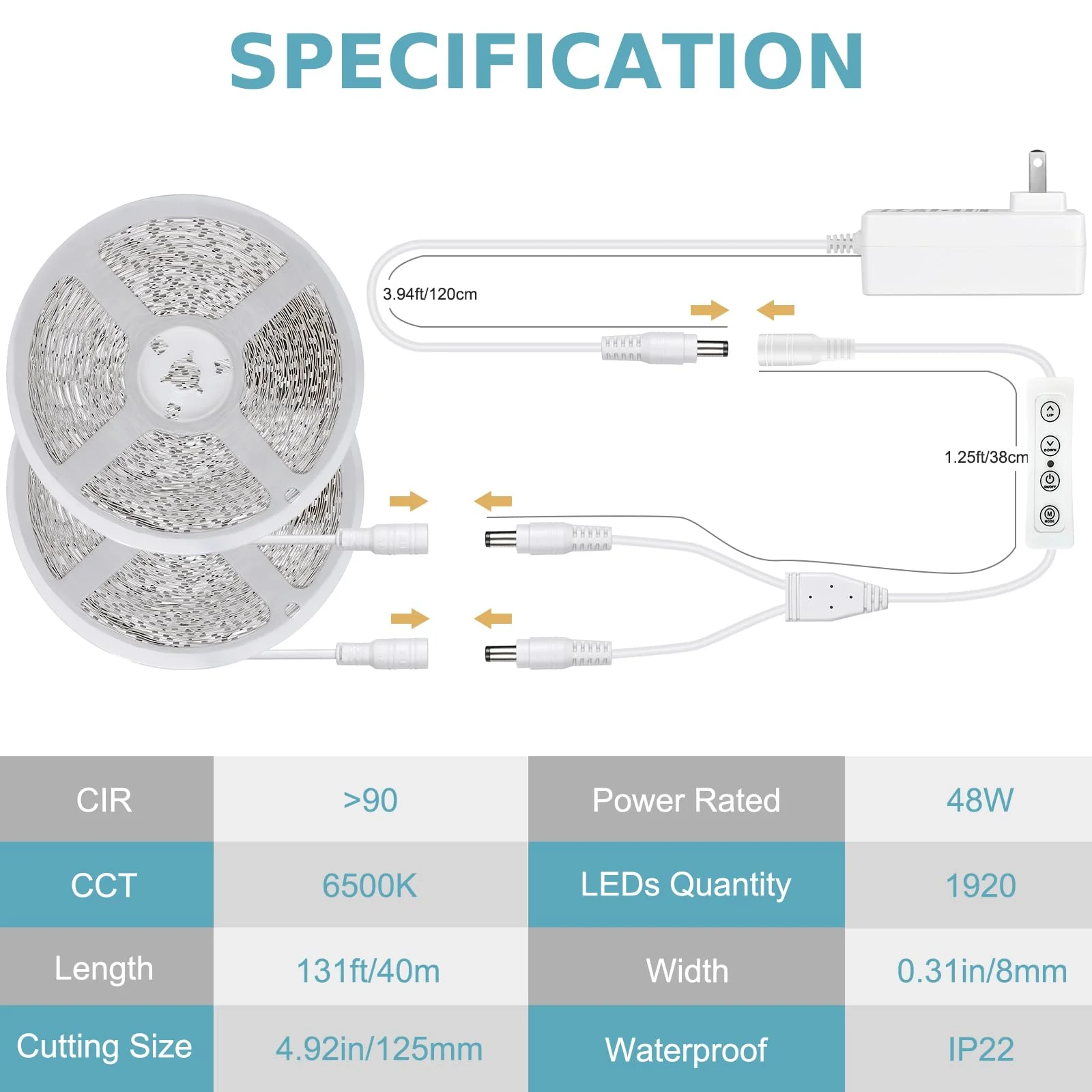 Wefomey White LED Strip Lights, 131ft Dimmable 24V LED Lights Strip 6500K Bright Daylight White, Flexible Tape Lights for Bedrooms, Kitchen, Cabinet, Christmas Decor, 2 Rolls of 65.6ft 6500K Daylight White - Image 6