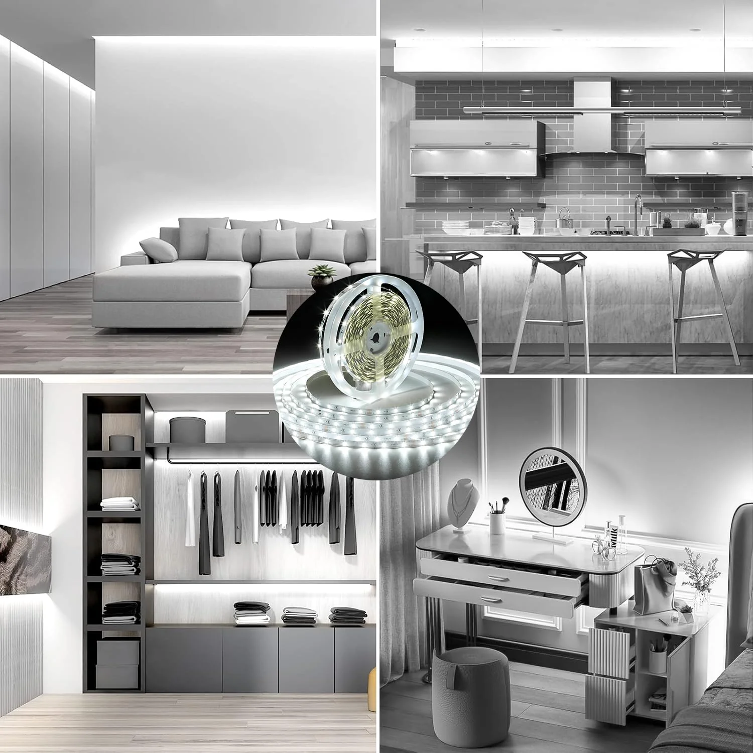 Wefomey White LED Strip Lights, 131ft Dimmable 24V LED Lights Strip 6500K Bright Daylight White, Flexible Tape Lights for Bedrooms, Kitchen, Cabinet, Christmas Decor, 2 Rolls of 65.6ft 6500K Daylight White - Image 7