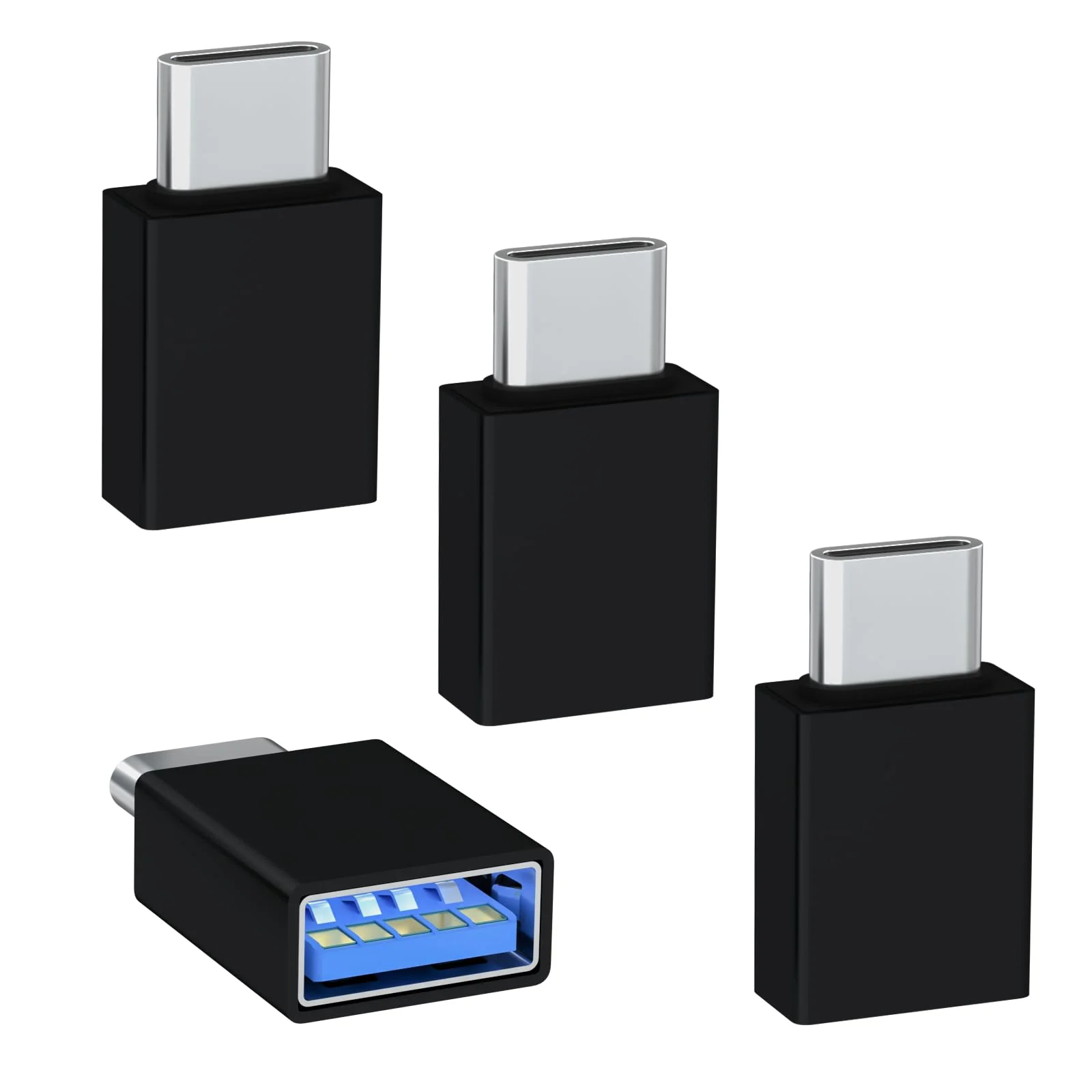 Welldiea USB C to USB Adapter 4 Pack, Type C Male to USB 3.0 Female OTG Converter,Thunderbolt 4/3 to USB Adapter for iPhone 15 Pro Max Plus,MacBook Pro Air,Samsung Galaxy,iPad (Black) Black