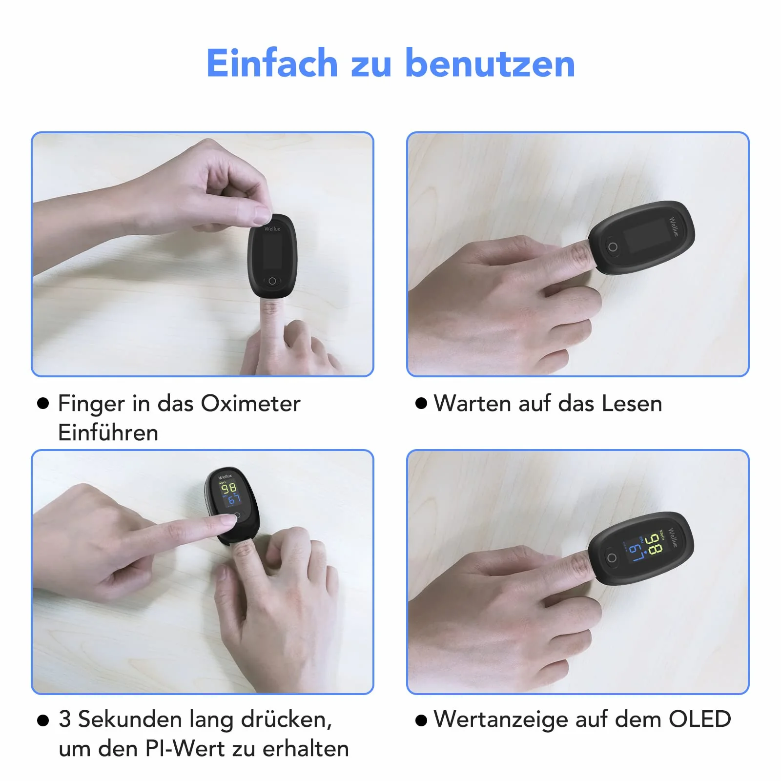 Wellue Pulse Oximeter, Oxygen Saturation Meter Finger, Portable Oxygen Saturation Monitor and Heart Rate Monitor, Automatic Measurement, Easy to Use, with Batteries - Image 4