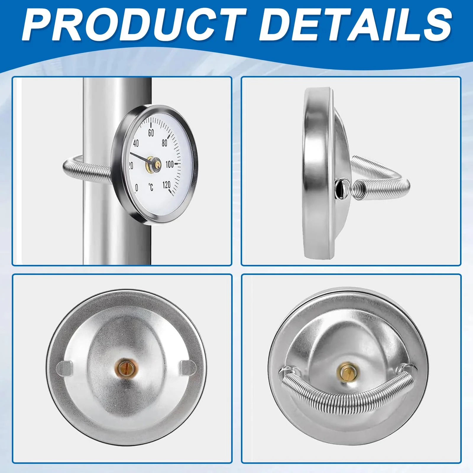 Weploda Pack of 2 Pipe Thermometers, Heating Pipe, Pipe Thermometer, Stainless Steel, Temperature Display with Clip-On 0-120 °C, Portable Pipeline Thermometer, Monitoring Pipe Temperature (with 2 - Image 5